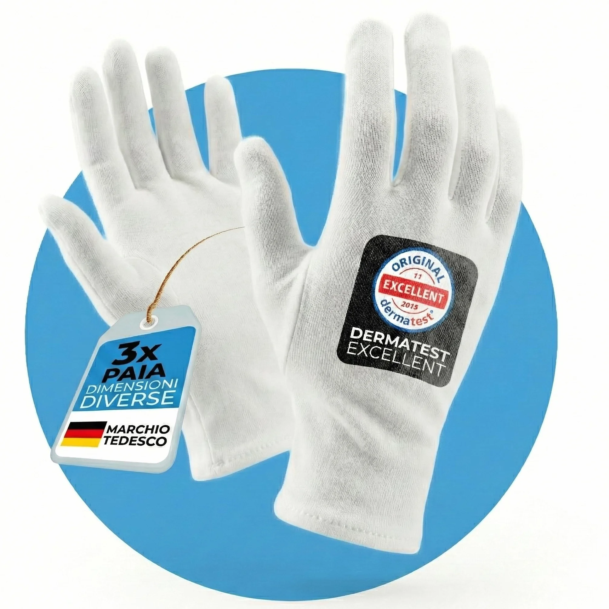 Guanti Bianchi 100% Cotone Morbido Cosmetici per Crema Mani Spa Pelle Secca Sottili Comodi Riutilizzabili 3 Paia M