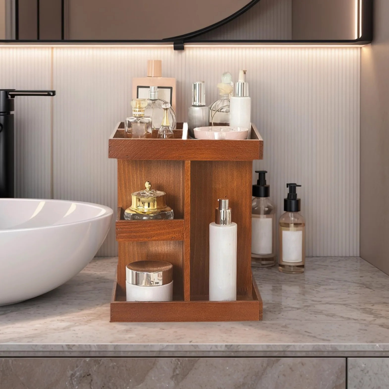 Organizer Trucco Girevole Espositore In Legno Stile Rustico | Organizer girevole portaprofumi e trucchi Profumi Cosmetici Prodotti Cura Pelle Toeletta Per Casa Camera Armadio Dormitorio