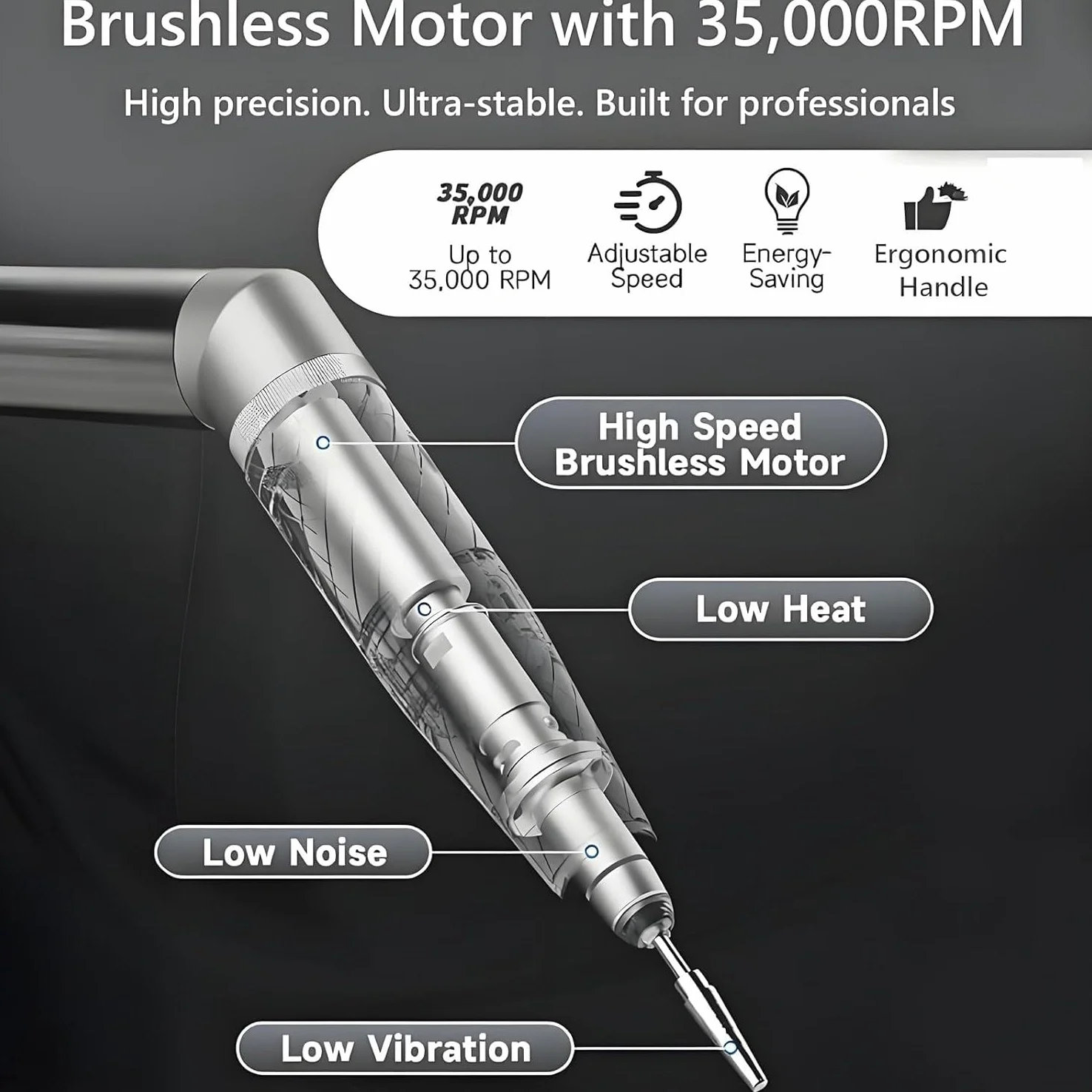 Aspiratore e Fresa Unghie 2-in-1 Professionale, 30.000 Giri/Min Motore Brushless, Silenzioso ≤68dB, Kit Manicure Elettrico per Nail Artist