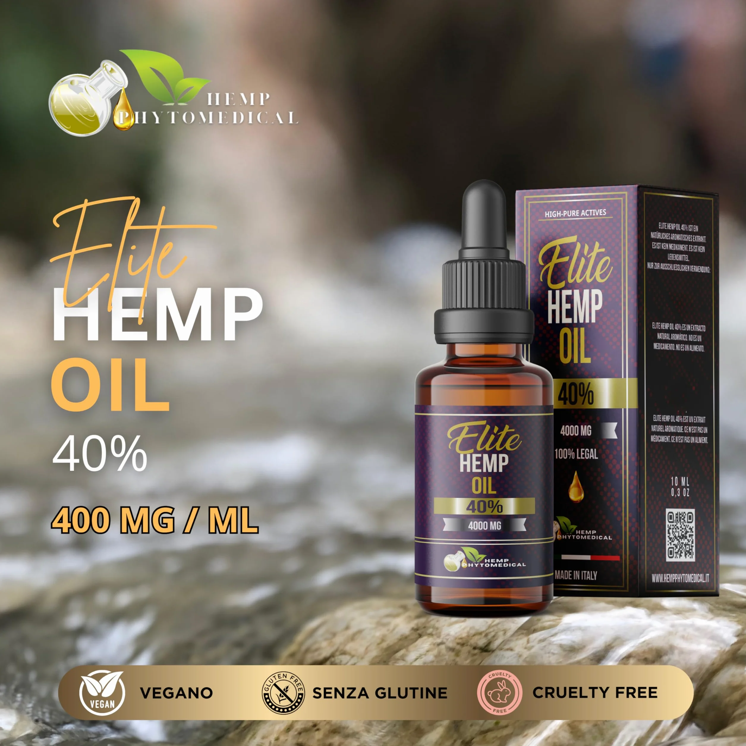 Elite Hemp Oil 40% HEMP PHYTOMEDICAL Olio di Canapa Certificato ad Alta Concentrazione