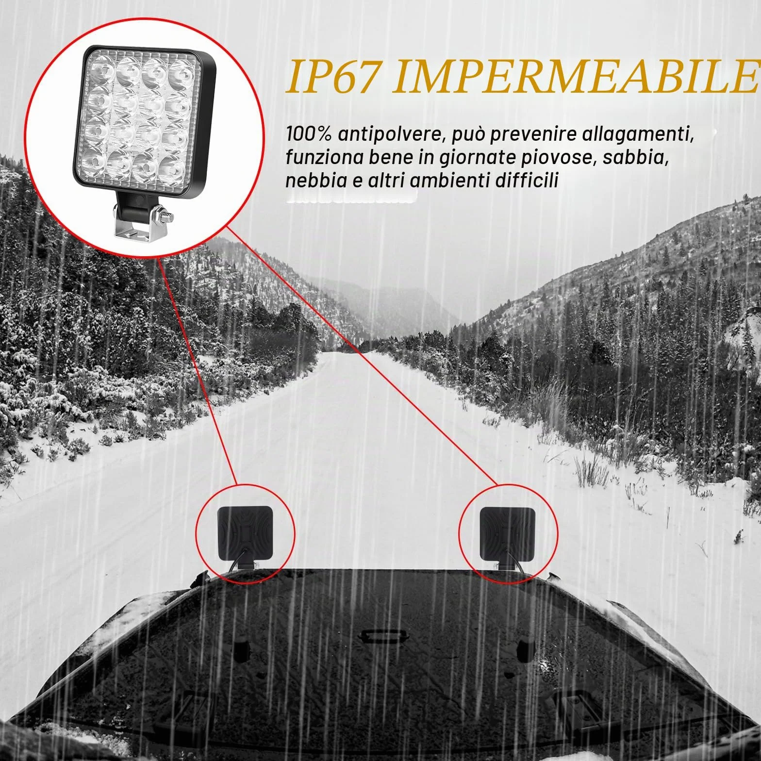 Sporgo 6 pezzi fari da lavoro LED quadrati 12V 48W IP67 impermeabili fuoristrada retromarcia