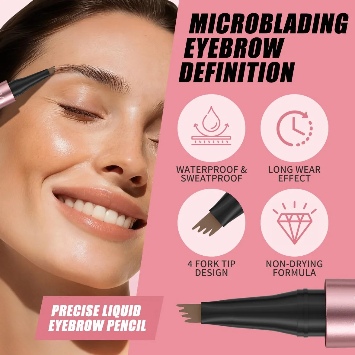 QIC Matita Sopracciglia Impermeabile No Transfer Lunga Durata 12H Microblading Cruelty-Free 06 Black Brown