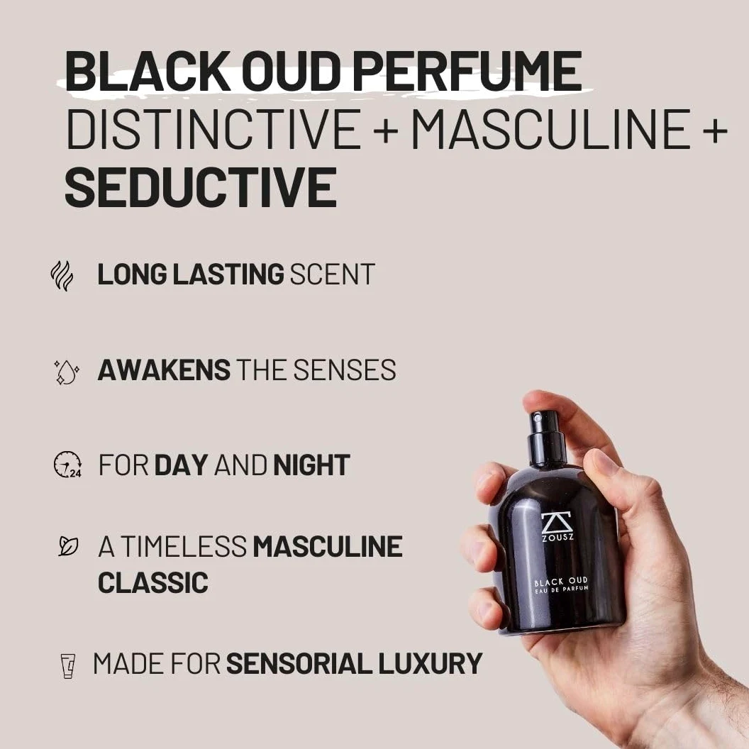 ZOUSZ Eau De Parfum Uomo, Black Oud Profumo Uomo, 50ml | Con Legno Di Sandalo, Legno Di Cedro E Patchouli In Una Fragranza A Lunga Durata Per Giorno E Sera