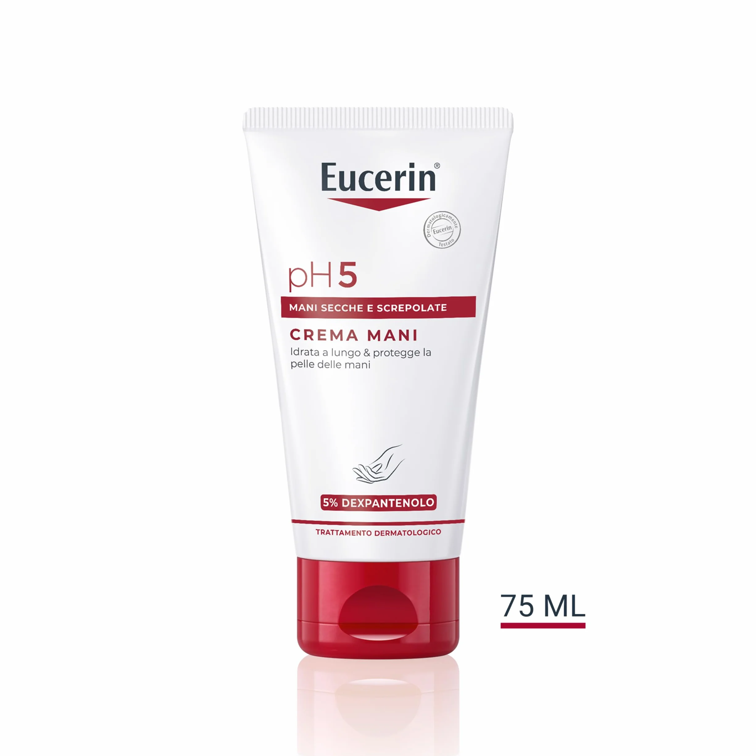 Eucerin pH5 Crema Mani 75 ml, Crema mani secche e screpolate ad assorbimento rapido per un'idratazione di lunga durata, Formula riparatrice con Dexpantenolo per pelle secca e sensibile