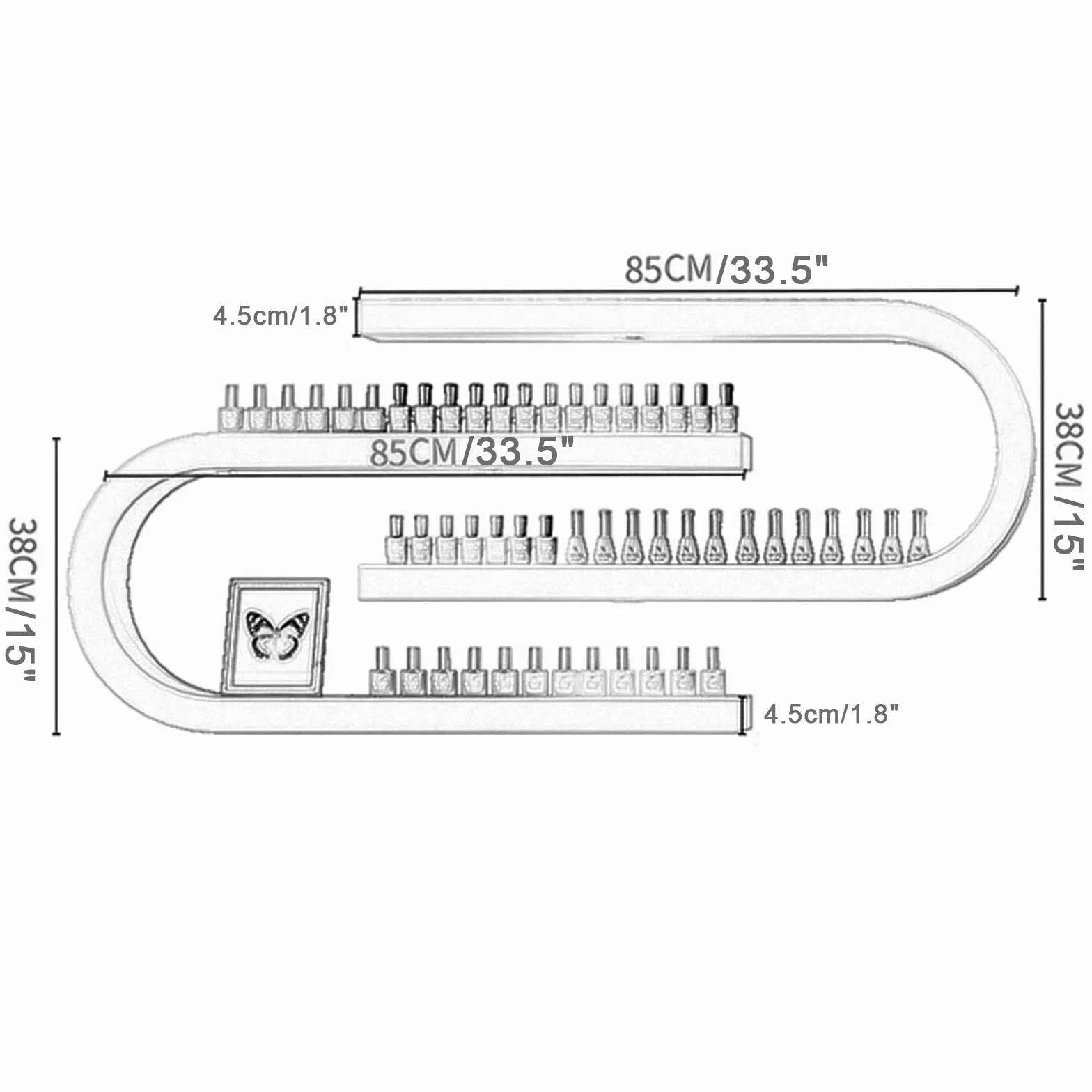 Scaffale a parete per smalti per smalto, vassoio per bottiglie di olio essenziale a forma di U, portaoggetti multifunzionale da appendere per salone / bellezza/negozio di unghie organizzatore porta