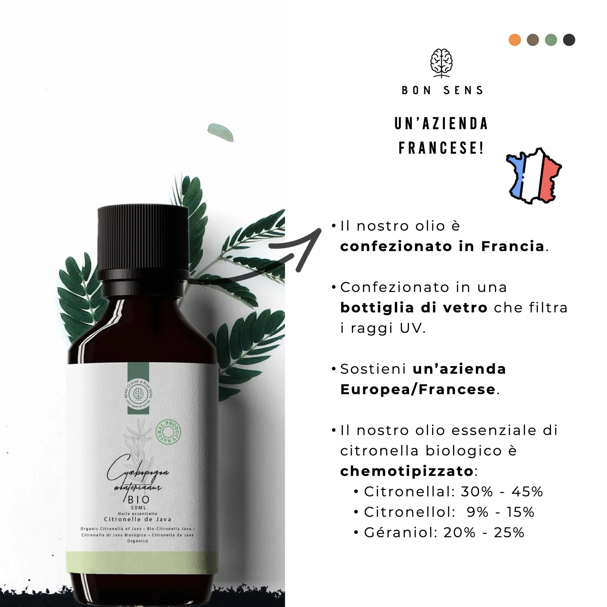 Olio Essenziale di Citronella BIO 50ml - 100% Puro - Repellente Naturale Anti Zanzare