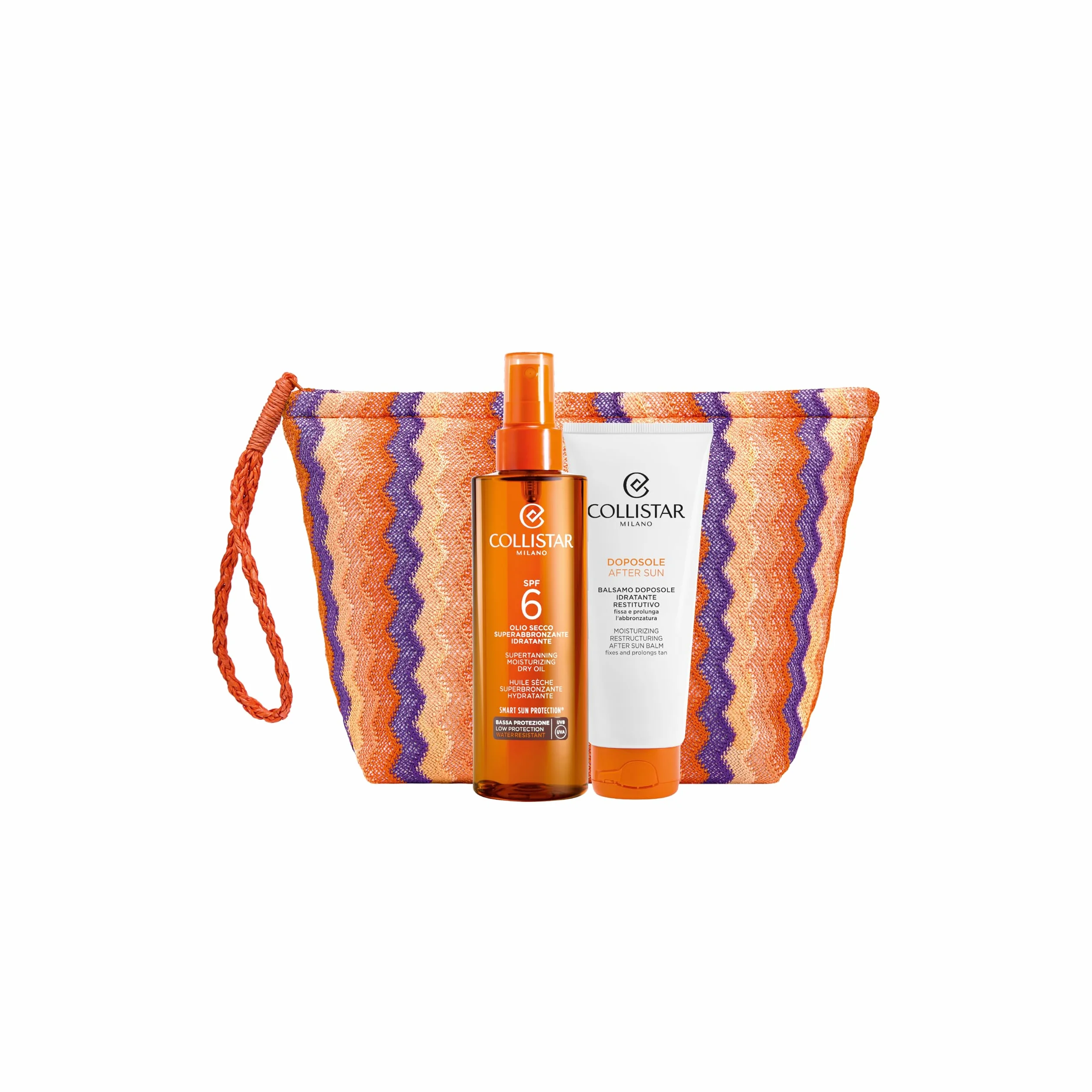 Collistar Cofanetto Regalo Solare, Olio Secco Superabbronzante SPF 6 200ml + Balsamo Doposole Idratante 100ml, Abbronzatura Intensa e Dorata, Con Pochette