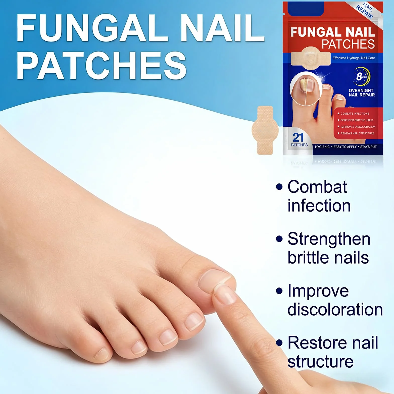 21 Pezzi Fungal Nail Patches con 1 Cuscinetto Antiusura, Cerotti per Micosi Delle Unghie, Micosi Unghie Piede