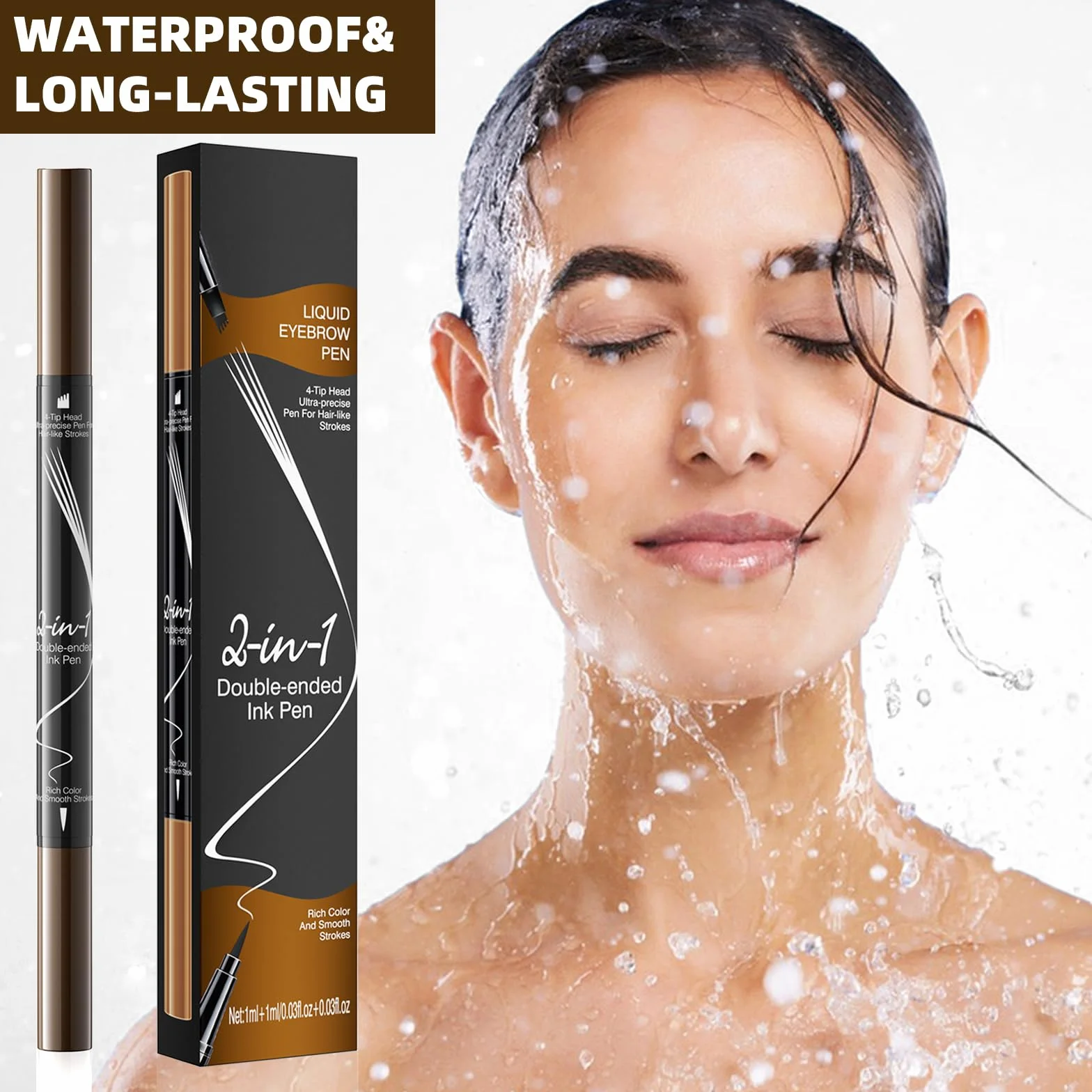 Matita per sopracciglia impermeabile, matita per sopracciglia microblading 2 in 1 a doppia estremità, lunga durata, anti-sbavature Penna per sopracciglia liquida ad asciugatura rapida (Marrone scuro)