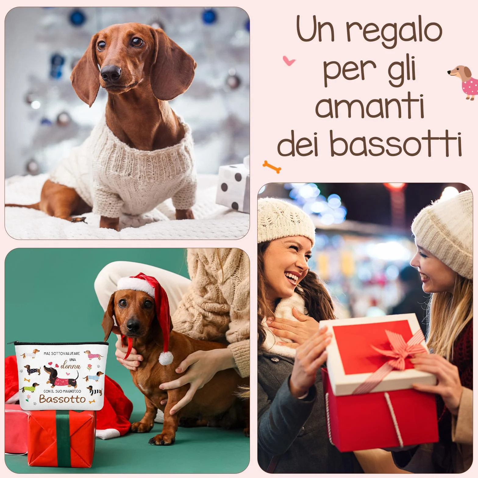 Xuniea Set Regalo Bassotto per Donna Borsa per Cosmetici con Cerniera di Bassotto Multifunzionale Grande Capacità Portachiavi Ideale per Viaggio Compleanno Natale Amica Fidanzata
