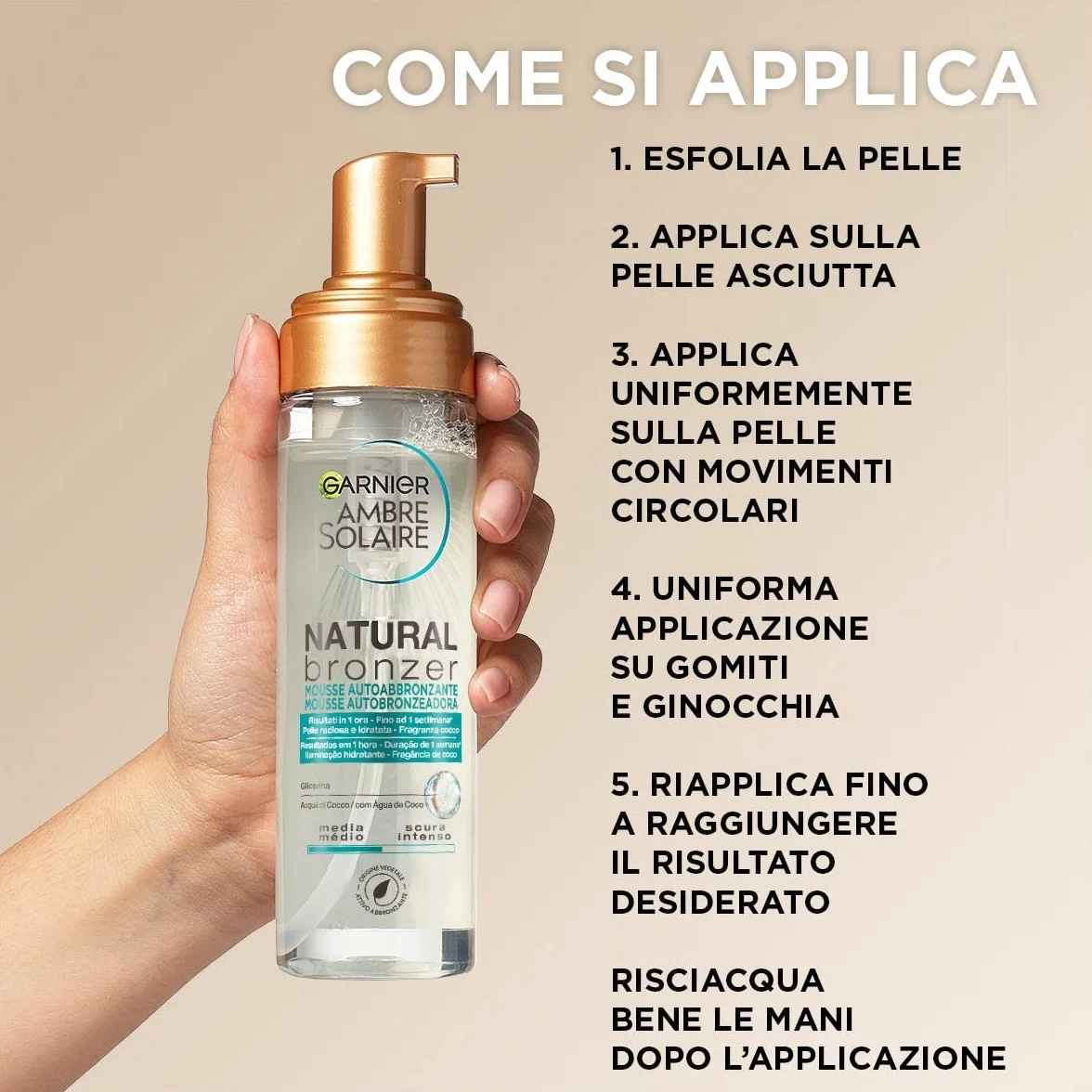 Garnier Ambre Solaire Mousse Autoabbronzante Natural Bronzer Viso Corpo 200 ml