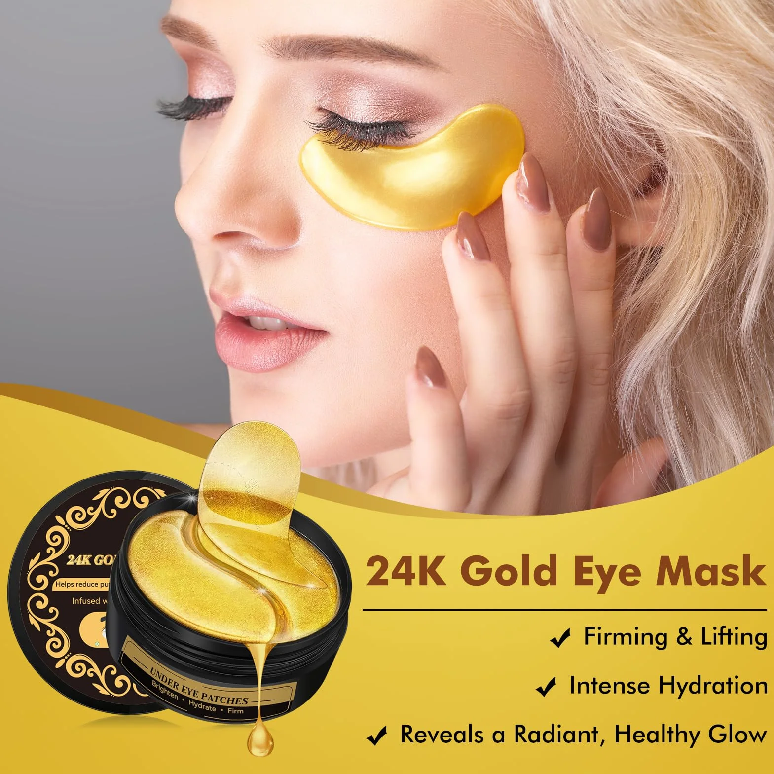 60 Pezzi Patch Contorno Occhi, Patch Occhiaie e Borse in Gel per Sotto gli Occhi, Maschera Contorno Occhi Idratante, Effetto Rinfrescante per Occhi Stanchi, Unisex (24K Gold)