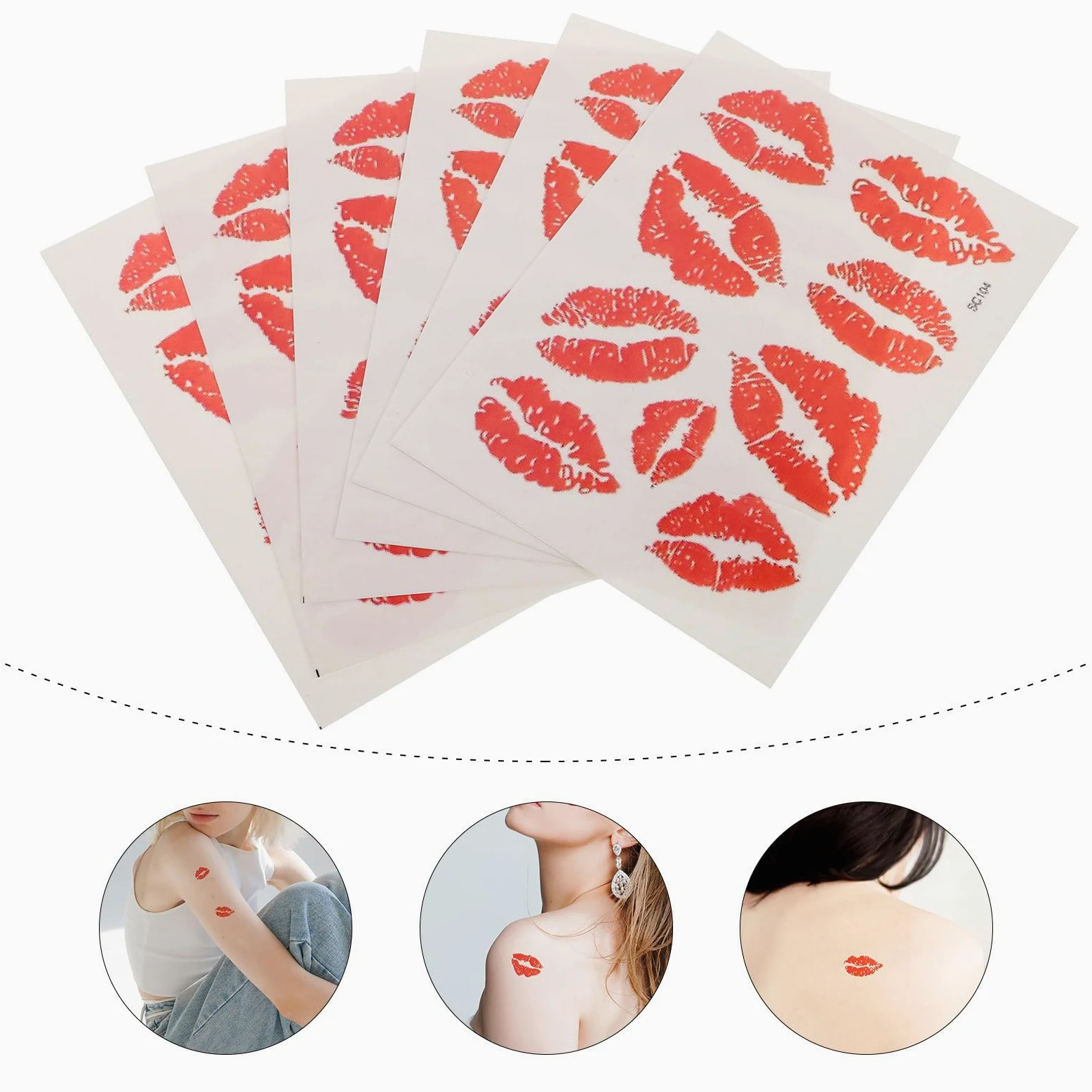 FRCOLOR 6 Tatuaggi Temporanei a Forma di Labbra Rosse per San, Adesivi Temporanei Impermeabili per La Festa di San