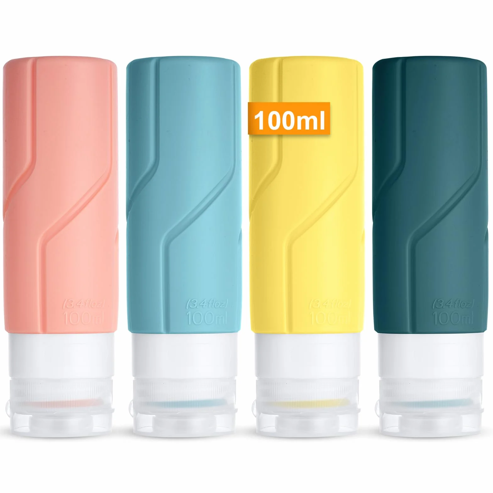 OSDUE 4 Pezzi Flaconi da Viaggio in Silicone, Contenitori da Viaggio Flaconi, Bottiglie da Viaggio per Shampoo, Balsamo, Crema, Lozione, per Viaggio in Aereo Flaconi da Viaggio 100 ml (C-4 pezzi)