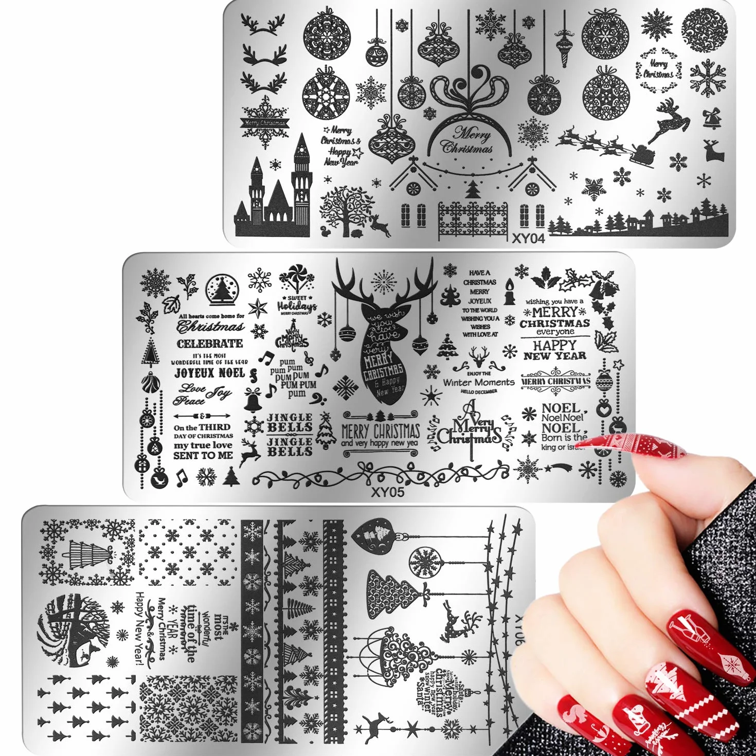 6 Pcs Christmas Nail Stamping Plate, MWoot Natale Fiocco di neve dei cervi dell'albero Nail Art Unghie Timbro Nail Art Stamp Plates Chiodo quadrato rotondo