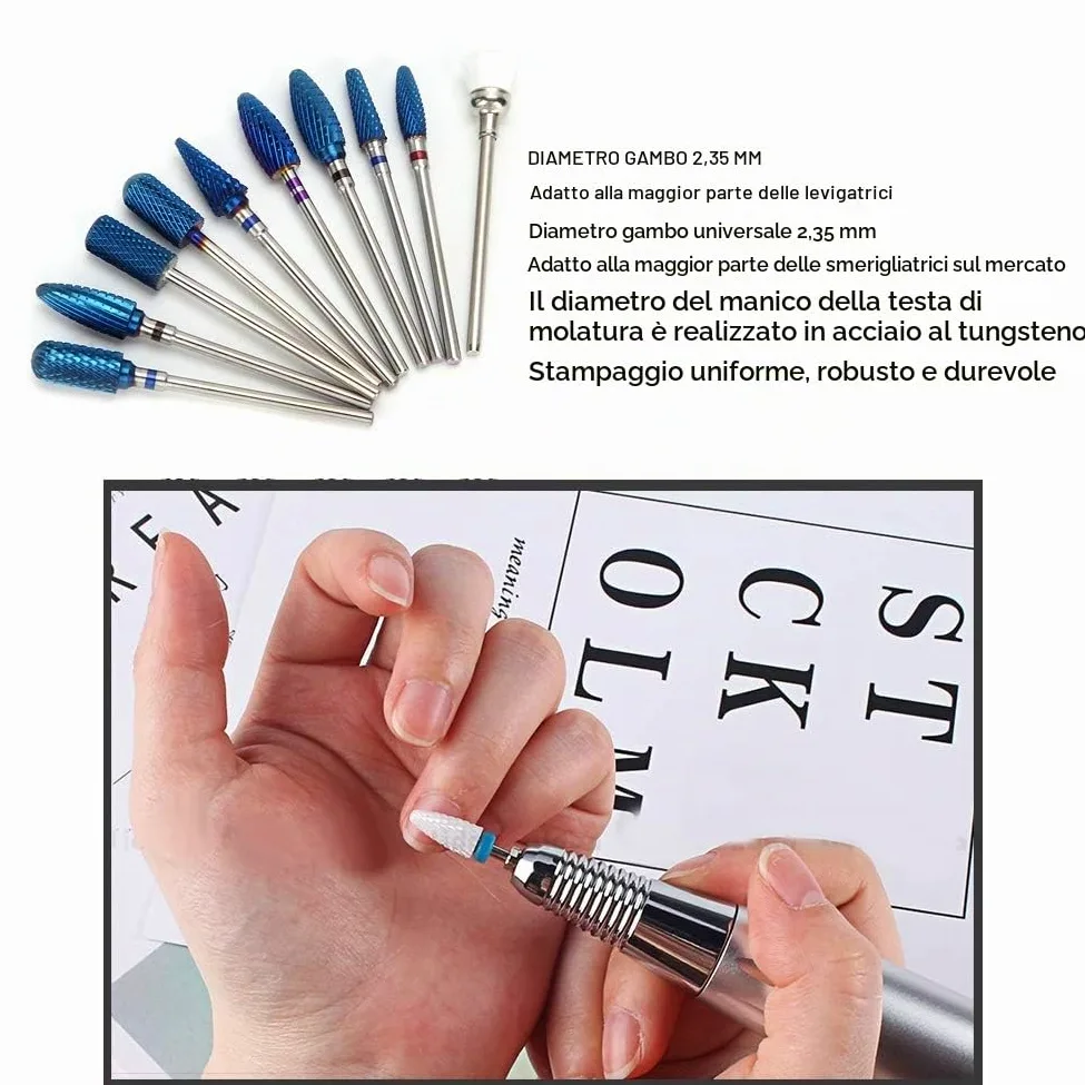 10pcs Fresa per Unghie Professionale, Cuticole Remover Set di Punte per Smerigliatura di Nail Art per Unghie Morte Rimozione Punte Trapano per Unghie Levigatura Set di Punte per Lucidatura Set