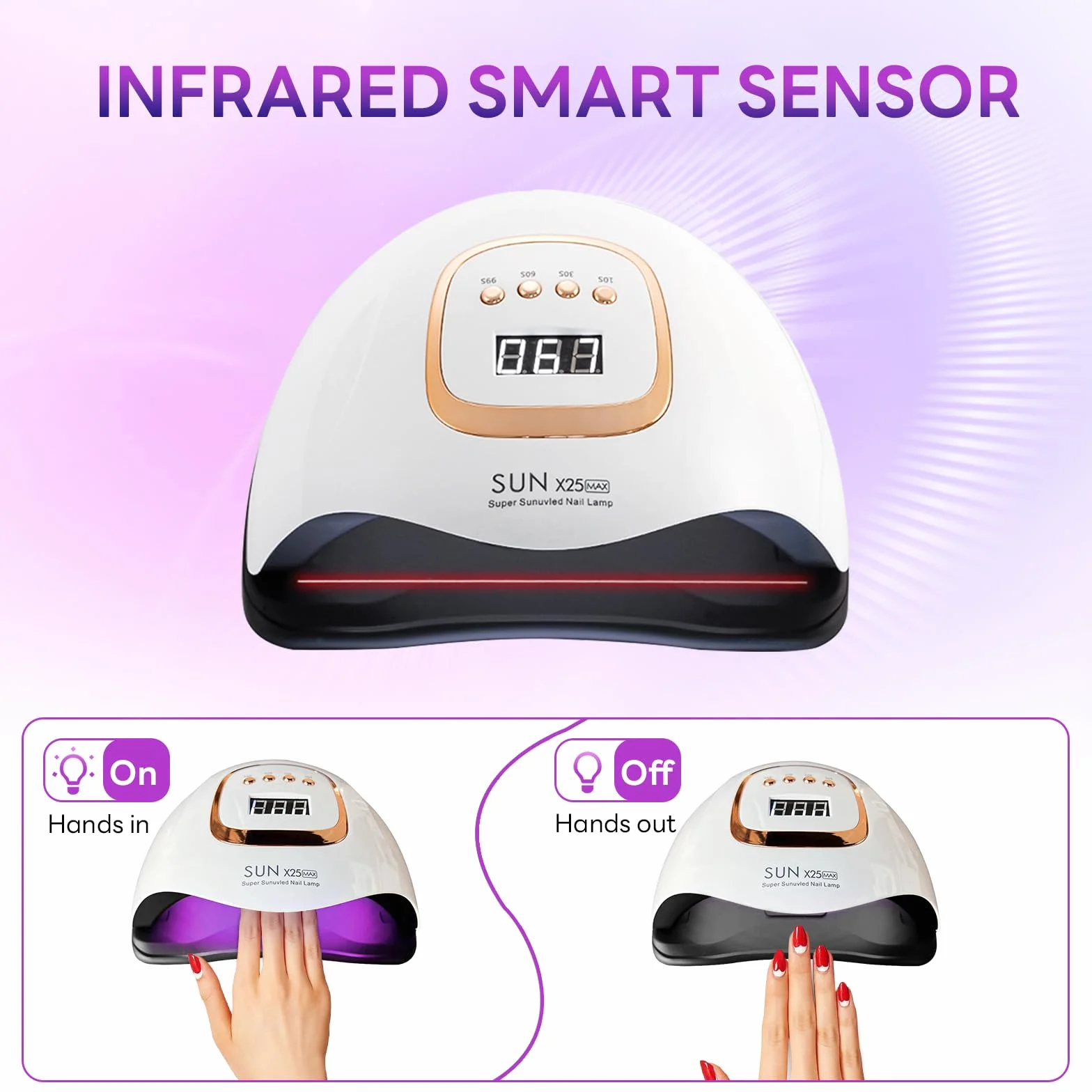 Lampada UV-LED per unghie da 380W, con 81 perle LED, asciuga smalto professionale, gel per unghie, luce UV con 4 impostazioni timer, sensore automatico, display LCD