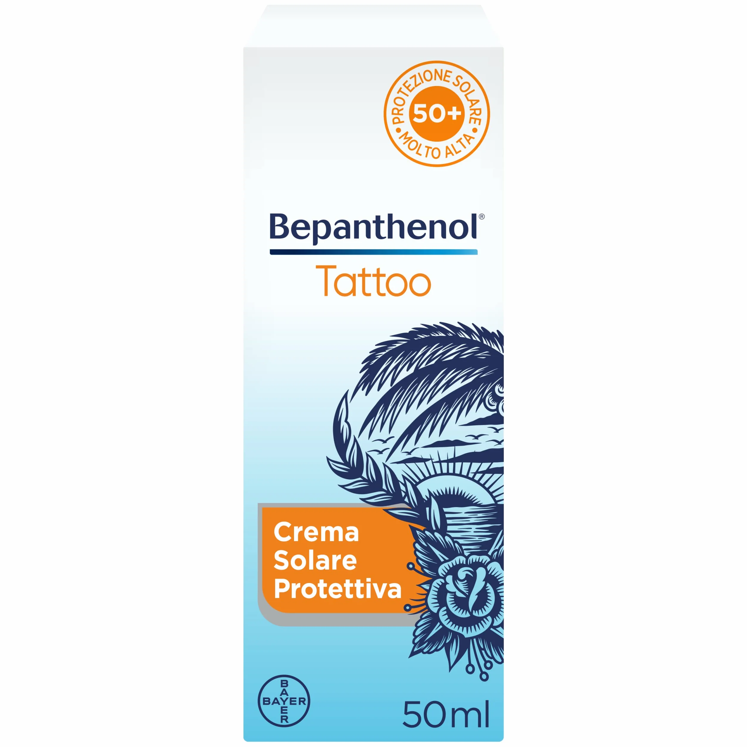 Bepanthenol Tattoo Crema Solare 50 Aftercare Protezione Solare UVB UVA 50 ml