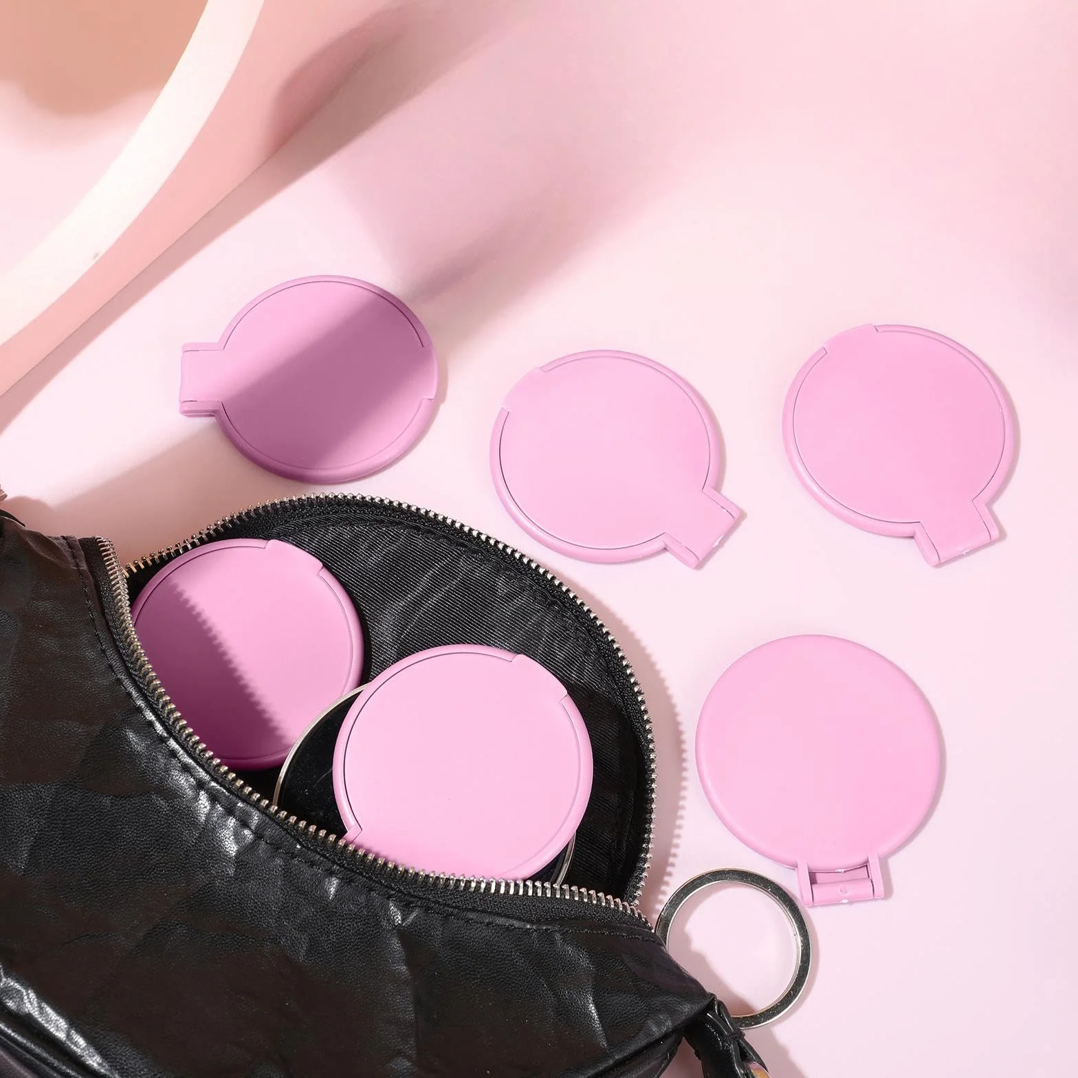 Mini specchi compatti rotondi portatili pieghevoli 7,1 x 6,1 cm rosa