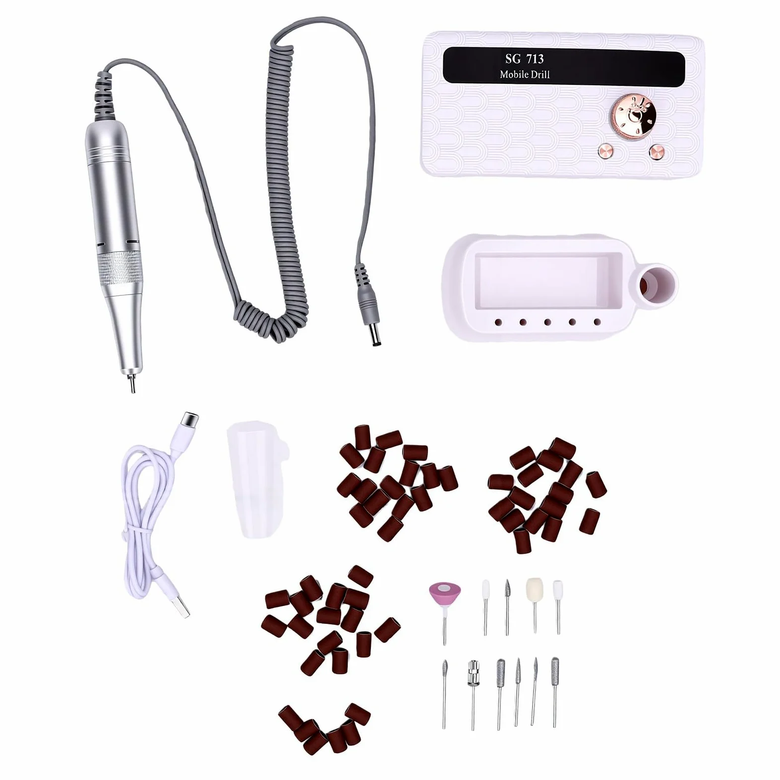 Generic Lima per Unghie Wireless con velocità Regolabile e Kit Completo di Accessori per Uso Domestico e in Viaggio Design Leggero (DMJTZ-SG713-Bianco)