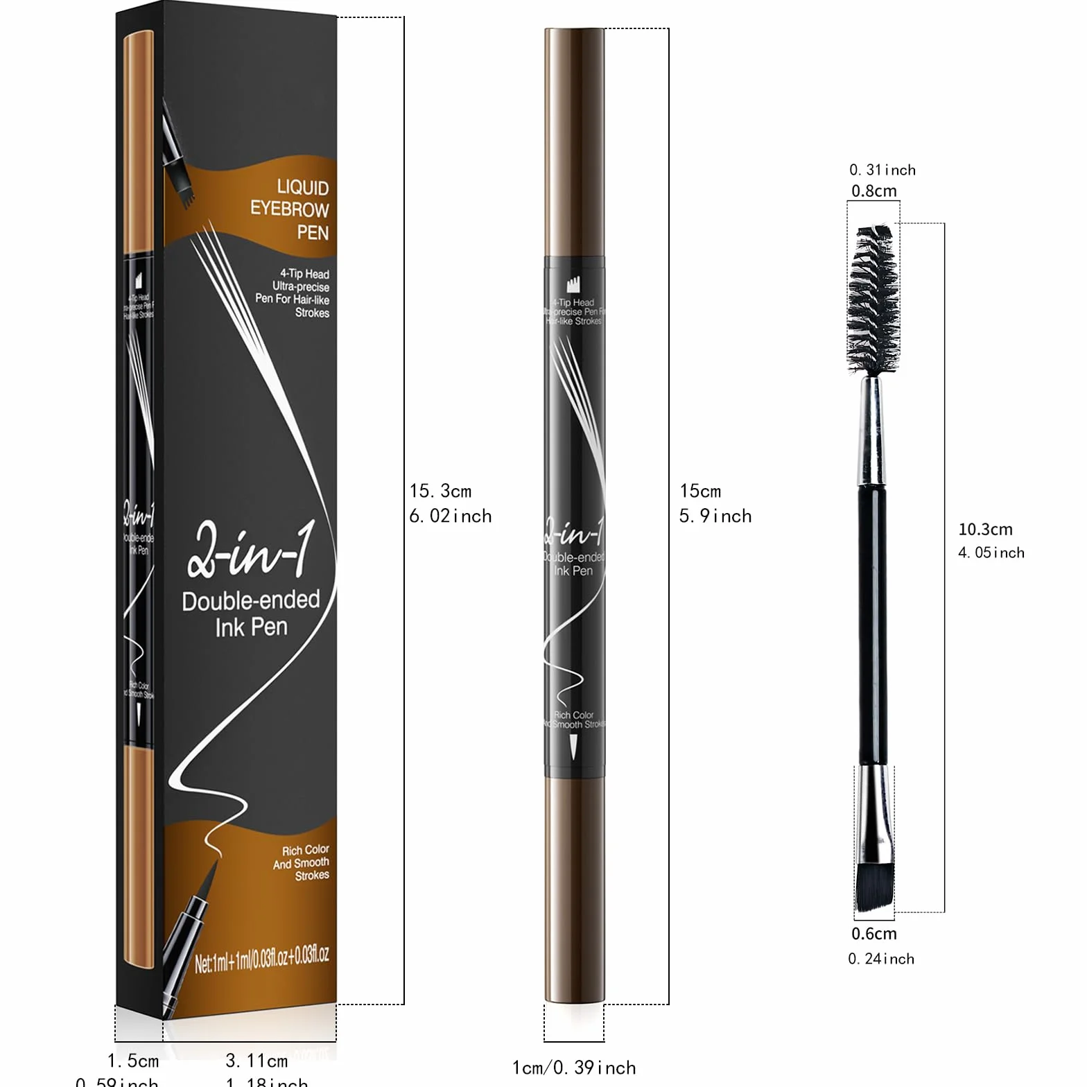 Matita per sopracciglia impermeabile, matita per sopracciglia microblading 2 in 1 a doppia estremità, lunga durata, anti-sbavature Penna per sopracciglia liquida ad asciugatura rapida (Marrone scuro)