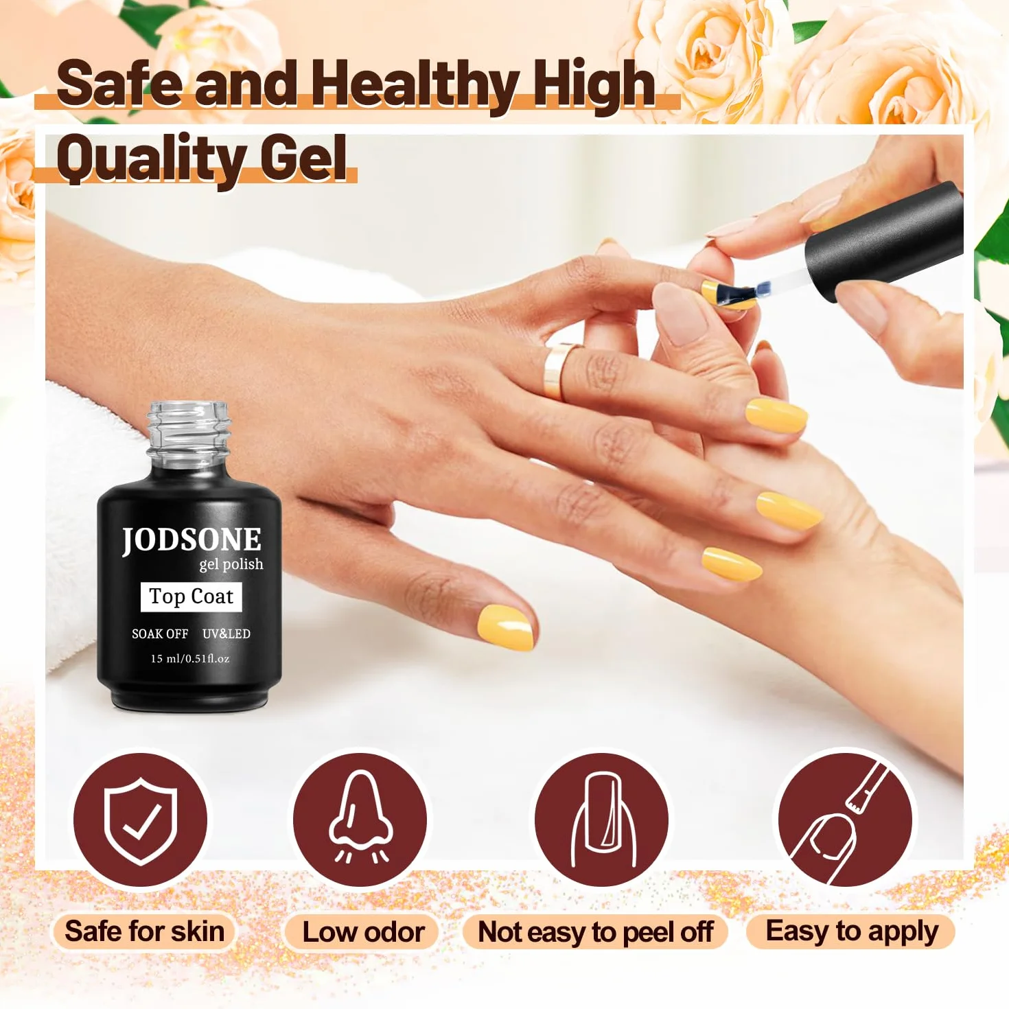 JODSONE Base e Top Coat Semipermanente 15ML x 4, Disidratatore Primer per Unghie, Asciugatura Rapida Durevole