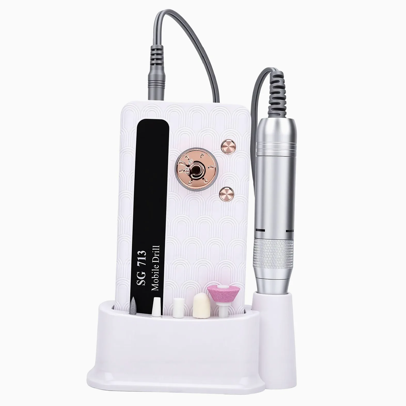 Generic Lima per Unghie Wireless con velocità Regolabile e Kit Completo di Accessori per Uso Domestico e in Viaggio Design Leggero (DMJTZ-SG713-Bianco)