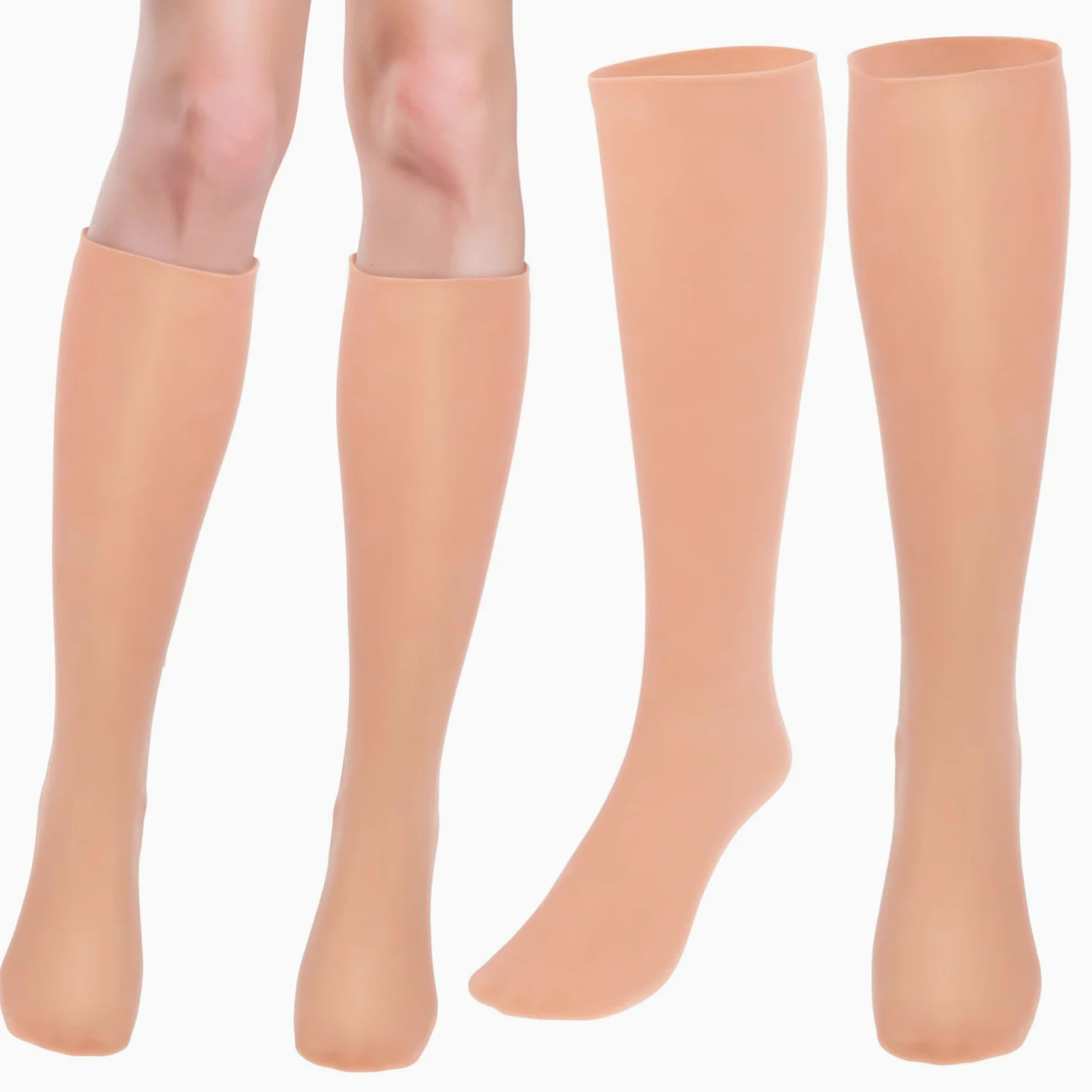 Calzini Idratanti Lunghi 1 Paio per Piedi Secchi Sebs | Tono Khaki, Elastiche e Skin Friendly, Uso su Dita e Piedi in Inverno o Dopo Crema