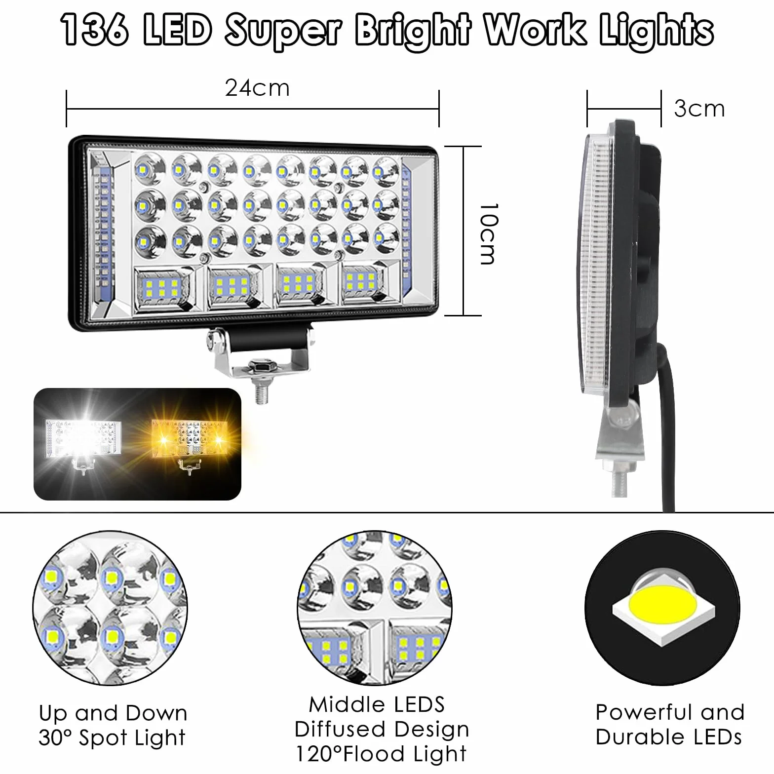 Faro da Lavoro LED 12V 24V 33200 lm 304W IP68 Impermeabile 6000K Spot Luci per Auto Moto ATV SUV Trattore