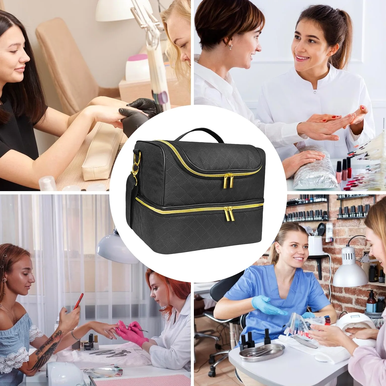 Organizer per smalto gel, borsa da viaggio per smalto per unghie | a doppio strato, contiene 60 bottiglie e asciugatrice, contenitore per oggetti e strumenti per manicure, robusto e compatto,