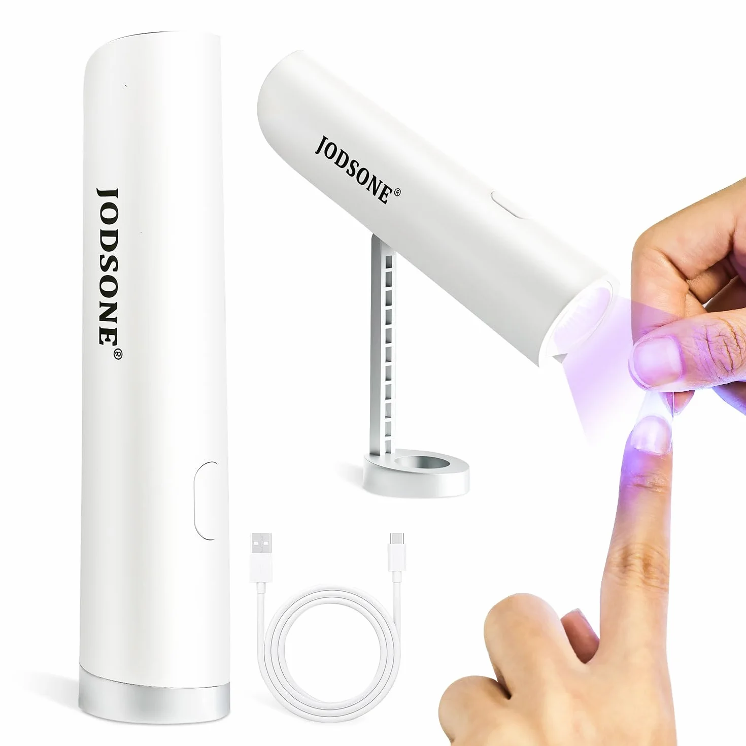 JODSONE Mini Lampada LED Unghie, Lampada portatile a U V con supporto Lampada portatile compatta per unghie ricaricabile USB Asciugatrice per unghie per casa salone di bellezza fai da te, bianco