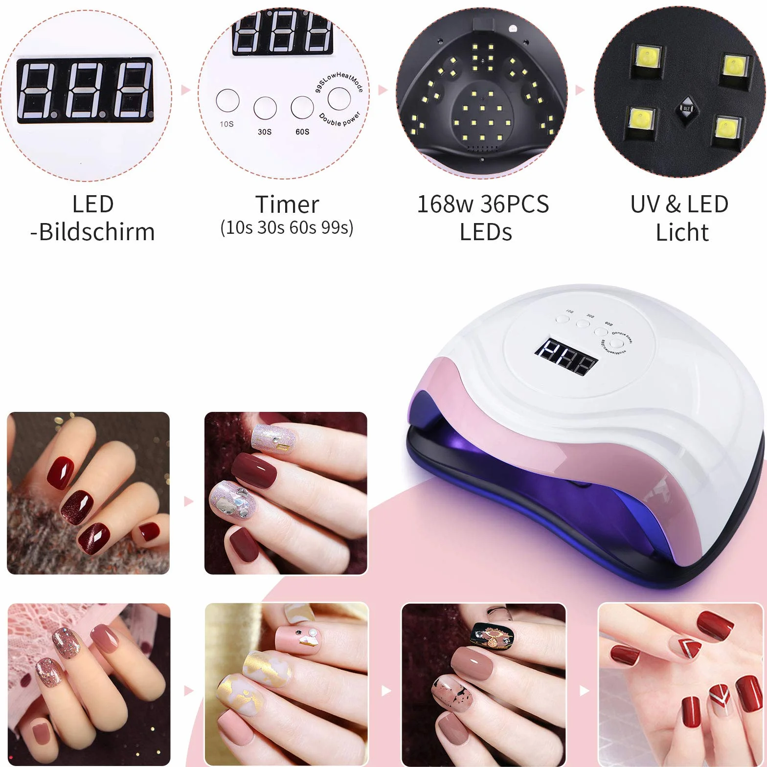 168W Lampada Unghie a LED UV per Manicure e Pedicure,36LED Professionale con Automatico Sensore,Display LCD,4 Time