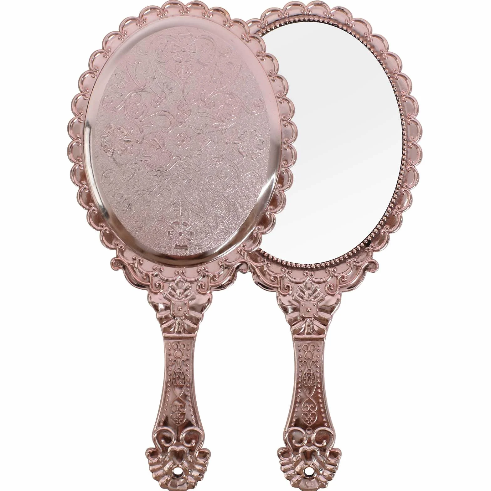 Specchio a mano con manico retrò, specchio cosmetico portatile con maniglia, vintage, ovale, in plastica, per parrucchiere, trucco, casa, viaggio
