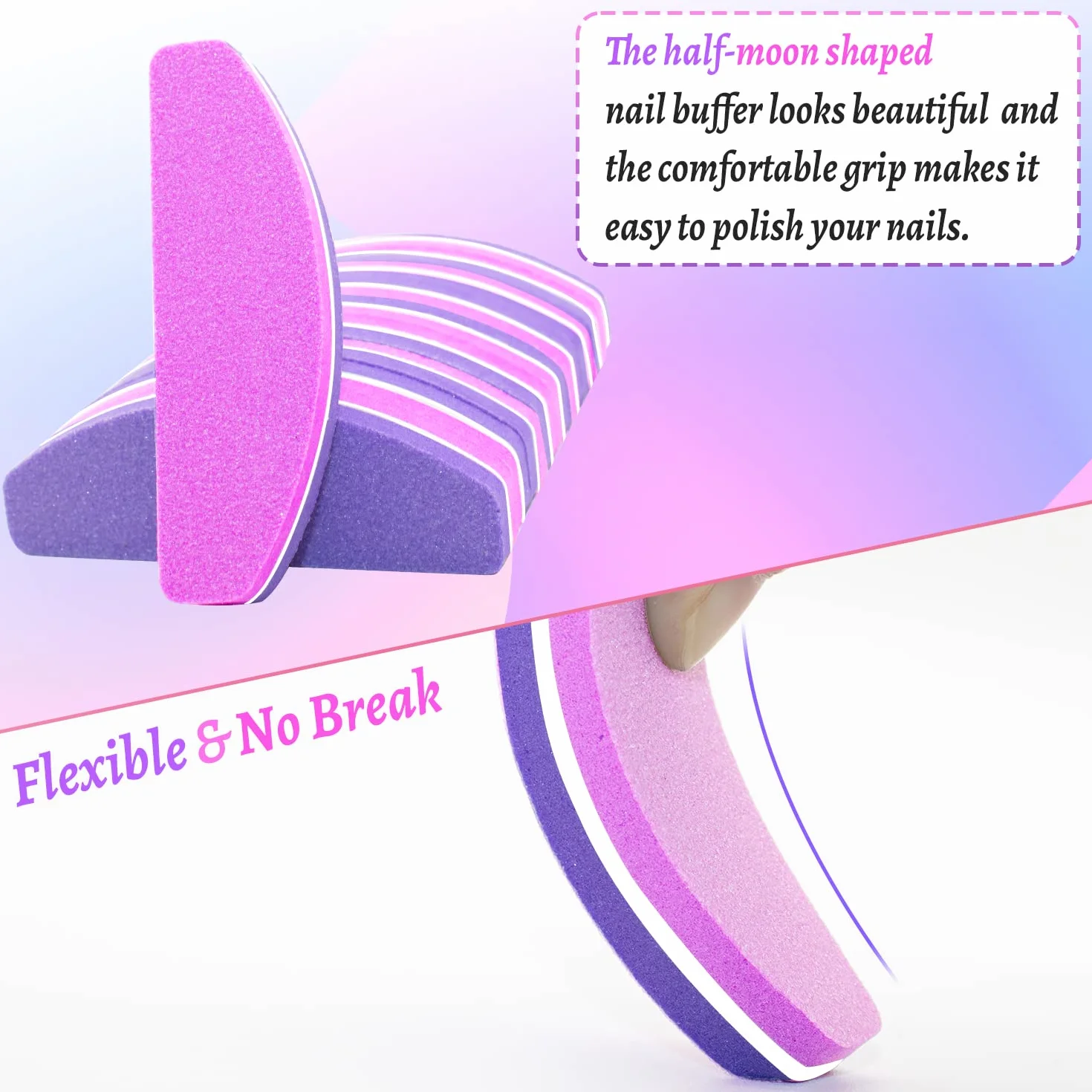 20 Pezzi Buffer Unghie Professionale, Buffer Blocco per Unghie in Gel Acrilico Naturale, 100/180 Buffer per Levigatura per Smalto in Spugna a Doppia Faccia (Rosa & Viola)