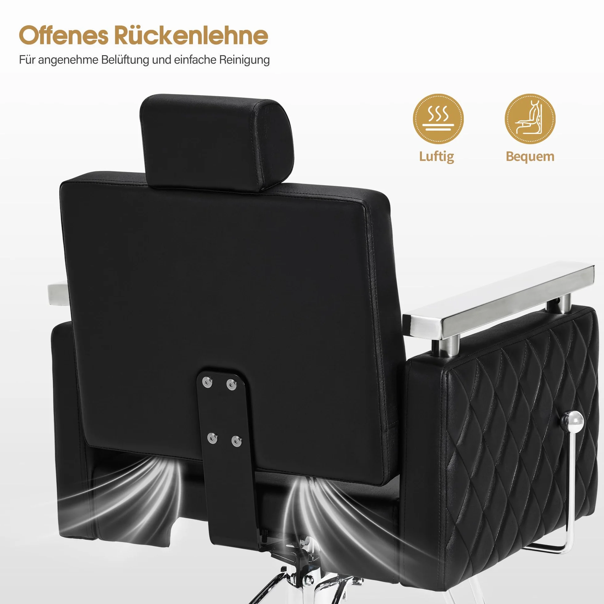 Barberpub Sedia da parrucchiere con poggiatesta inclinabile, con pompa idraulica, girevole a 360°, dispositivo da parrucchiere, regolabile in altezza, sedia per lo styling in PVC, 2073 (nero)