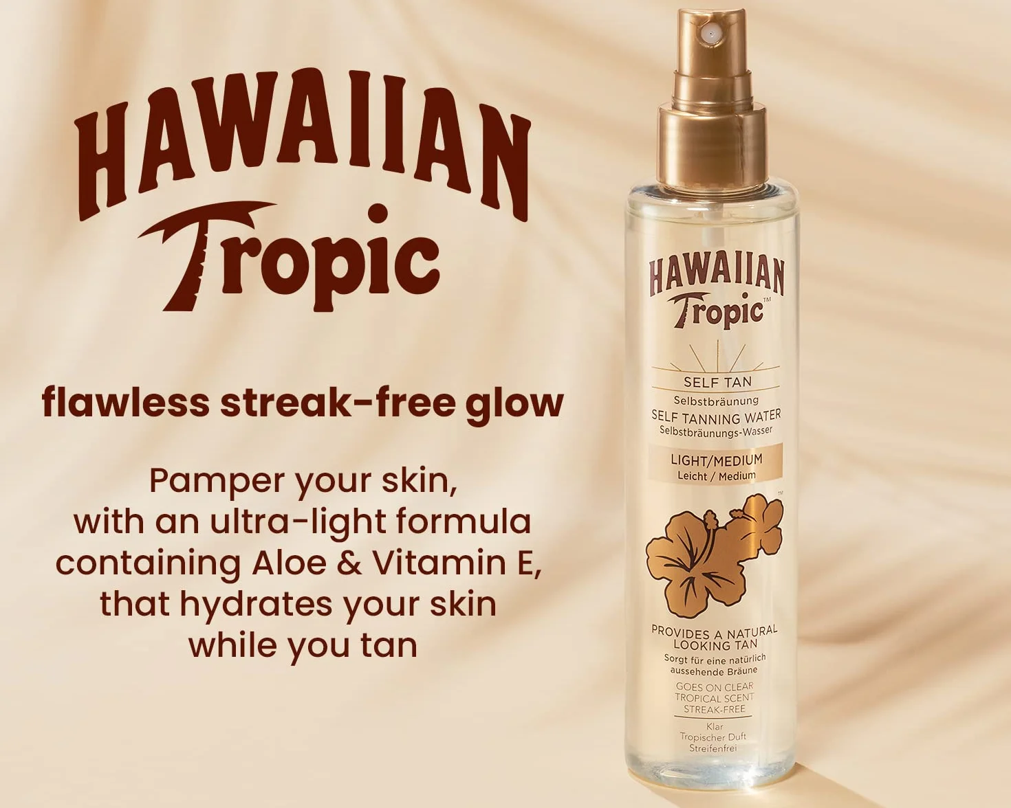 HAWAIIAN Tropic Self Tanning Water Light/Medium - Acqua Autoabbronzante per Pelli Chiare/Medie - Adatto per viso e corpo