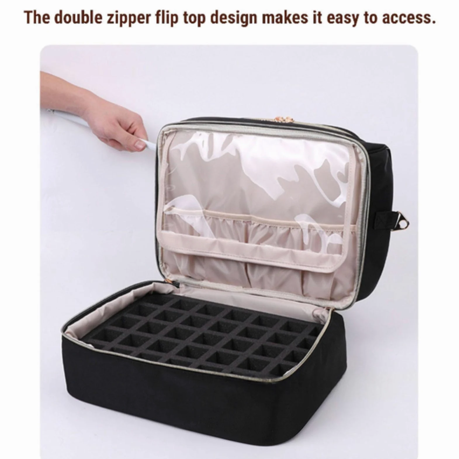 Borsa Organizer per Smalti per Unghie, Custodia Portatile per Manicure Viaggio Professionale con Tracolla Regolabile, Contiene 60 Bottiglie per Onicotecnici e Professionisti del Salone (BLACK)