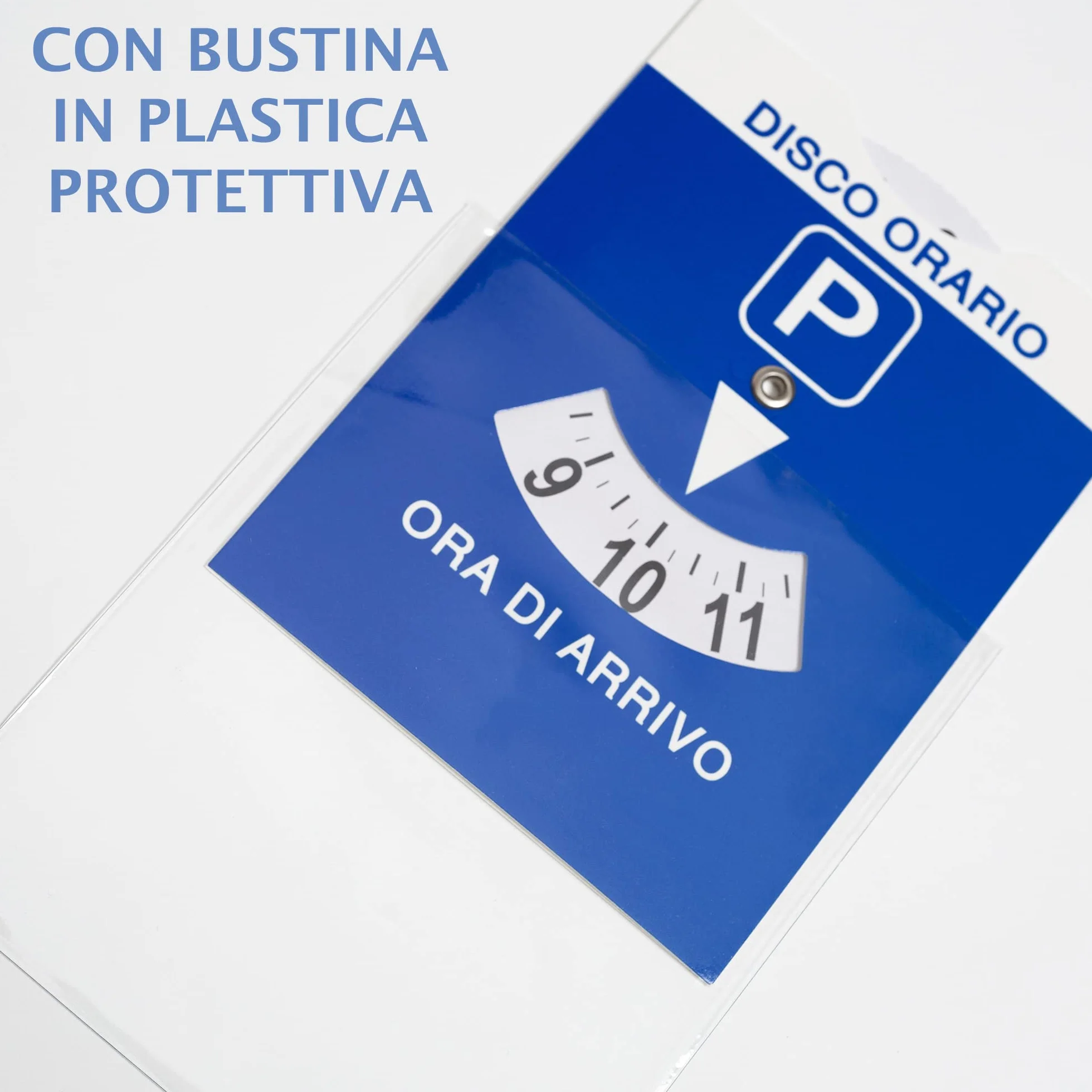 Disco Orario Auto Europeo con Busta Protettiva PVC 15x12 cm - Parchimetro Italiano per Auto e Moto - Accessori Auto Interno