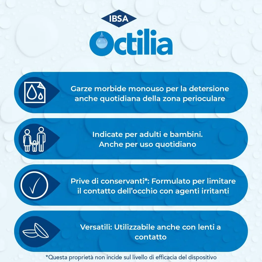 Octilia Salviette | 20 garze monouso per la detersione della zona perioculare di adulti e bambini