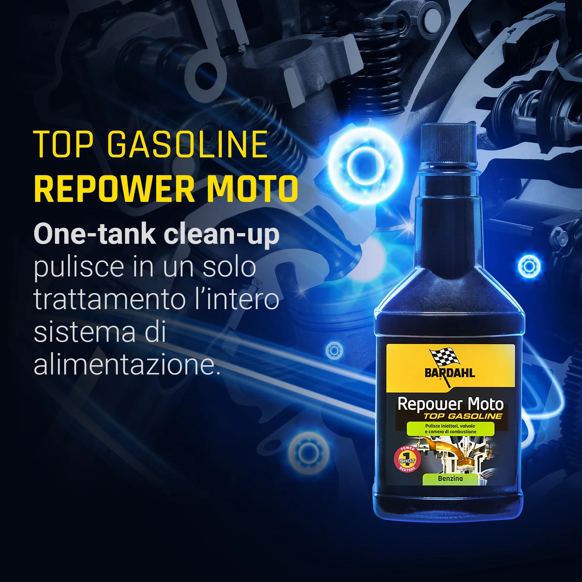 Bardahl Repower Moto Top Gasoline 150 ml Pulisce Iniettori Valvole Camera Combustione Benzina 2T 4T