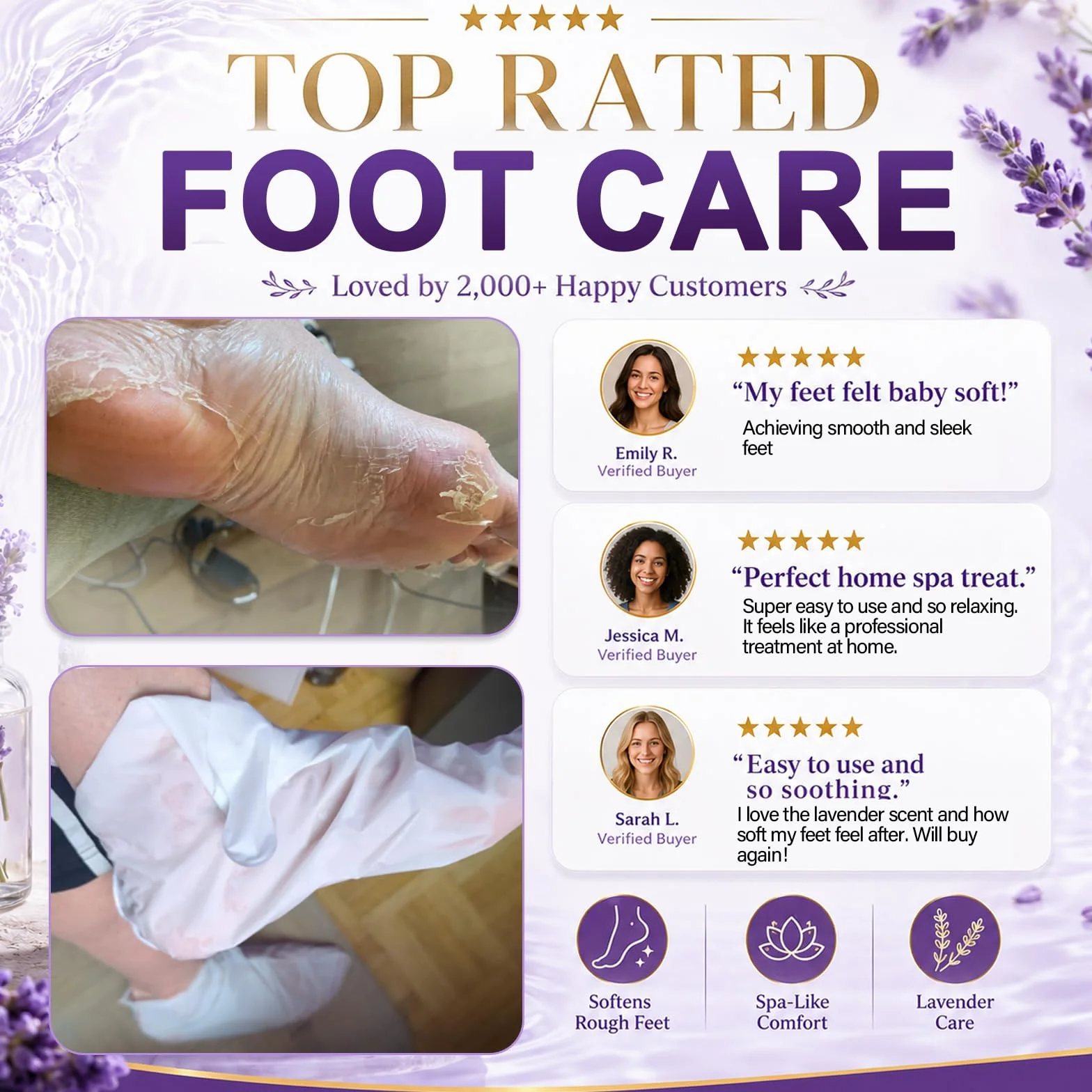 2 Paia Maschera Piedi Esfoliante, Peeling Piedi Idratante, Cura dei Piedis Secchi e Talloni Screpolati, Calzini Nutrienti con Olio, Per i Piedis Per Uomini e Donne (Lavanda)