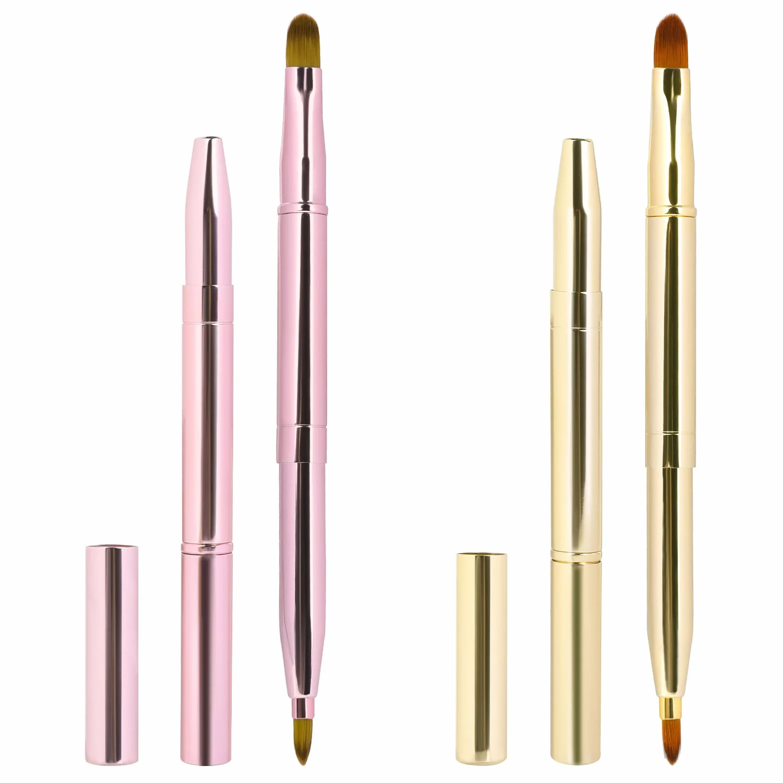Confezione da 2 pennelli retrattili per labbra, rossetto, lucidalabbra, doppia estremità, pennelli da trucco con tappo, pennello per rossetto, applicatore da viaggio