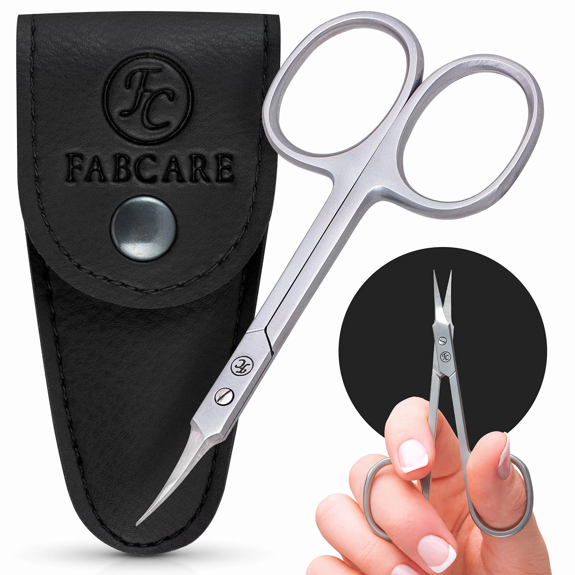 FABCARE Forbici per cuticole professionali micro-dentatura extra affilate mancini custodia