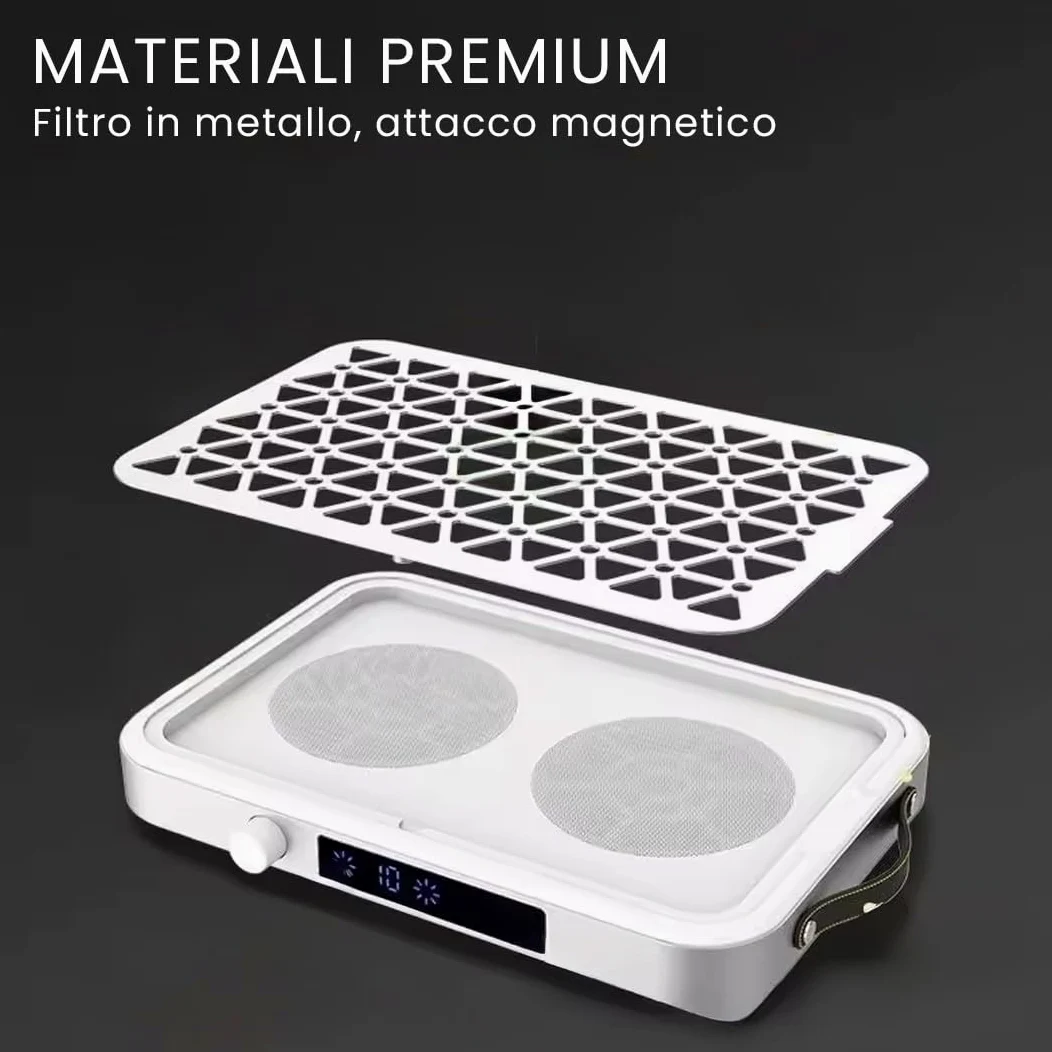 Dustek DUAL ORIGINALE Aspiratore Unghie Professionale 48W – Doppia Ventola Turbo, 10 Velocità Regolabili, Schermo LCD, Silenzioso, 30 Filtri Inclusi
