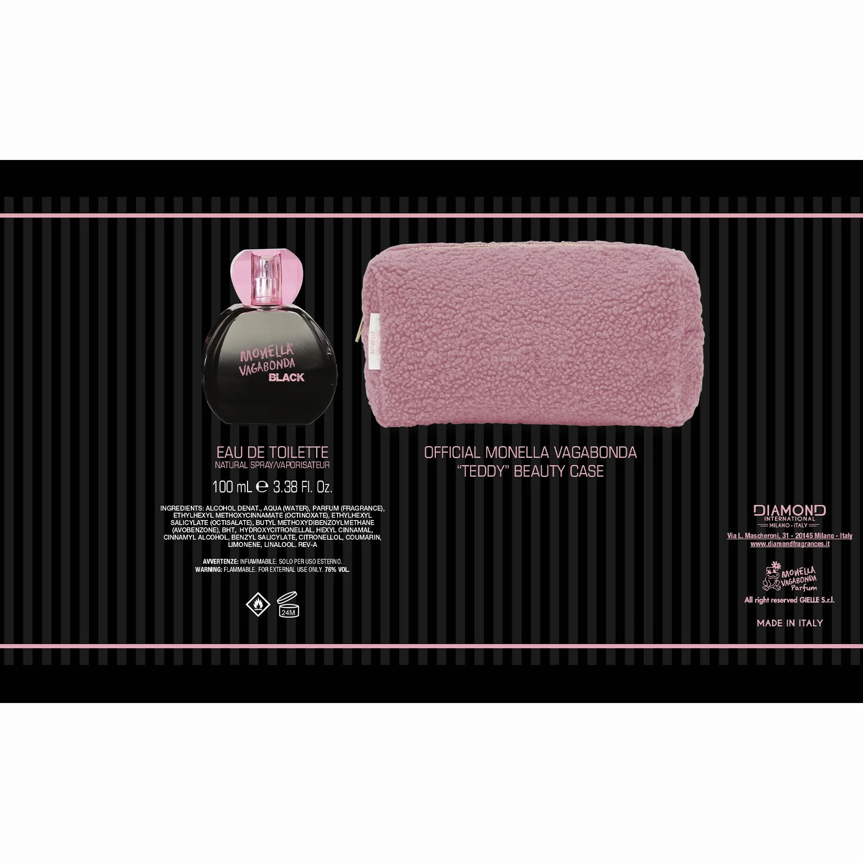 MONELLA VAGABONDA | Confezione Regalo Donna Black 2022 profumo 100ml S/A + Beauty Case Teddy Bear