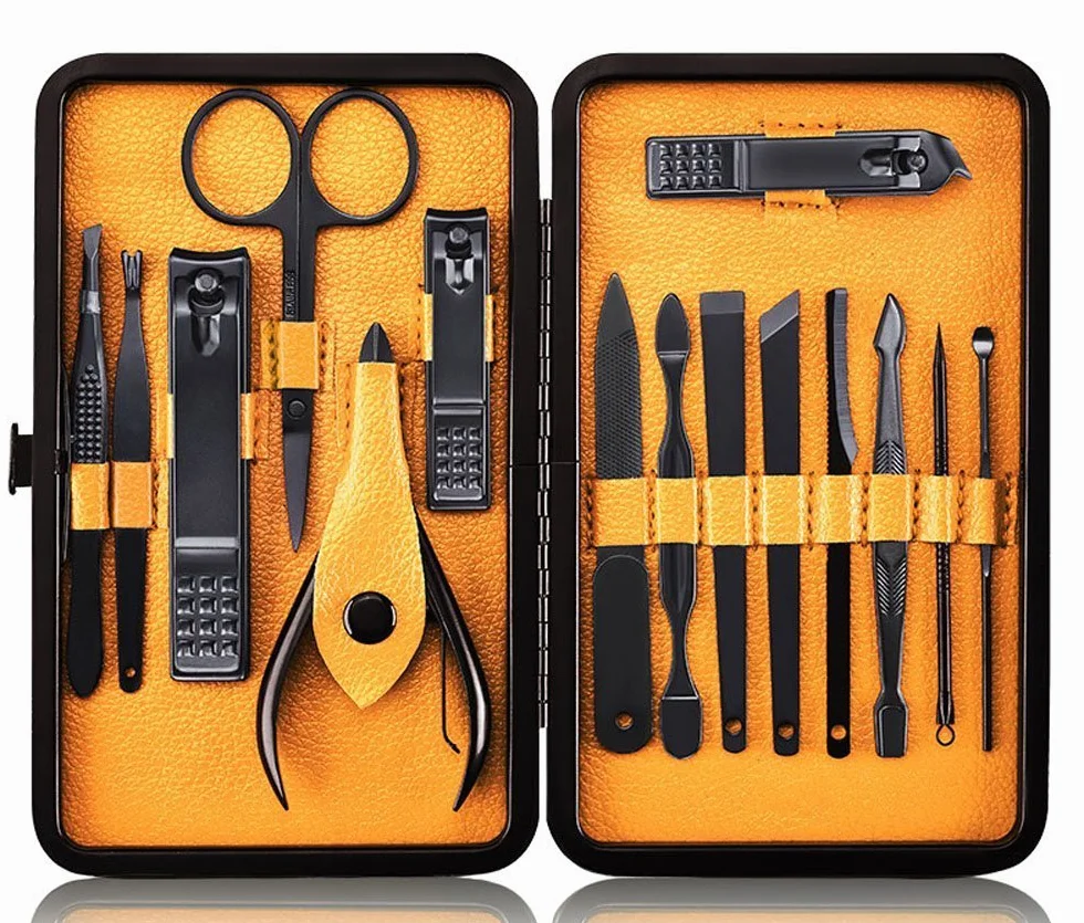 Tagliaunghie Set Professionale - Grooming Kit Strumenti per Manicure e Pedicure 15pcs con Box (Giallo)