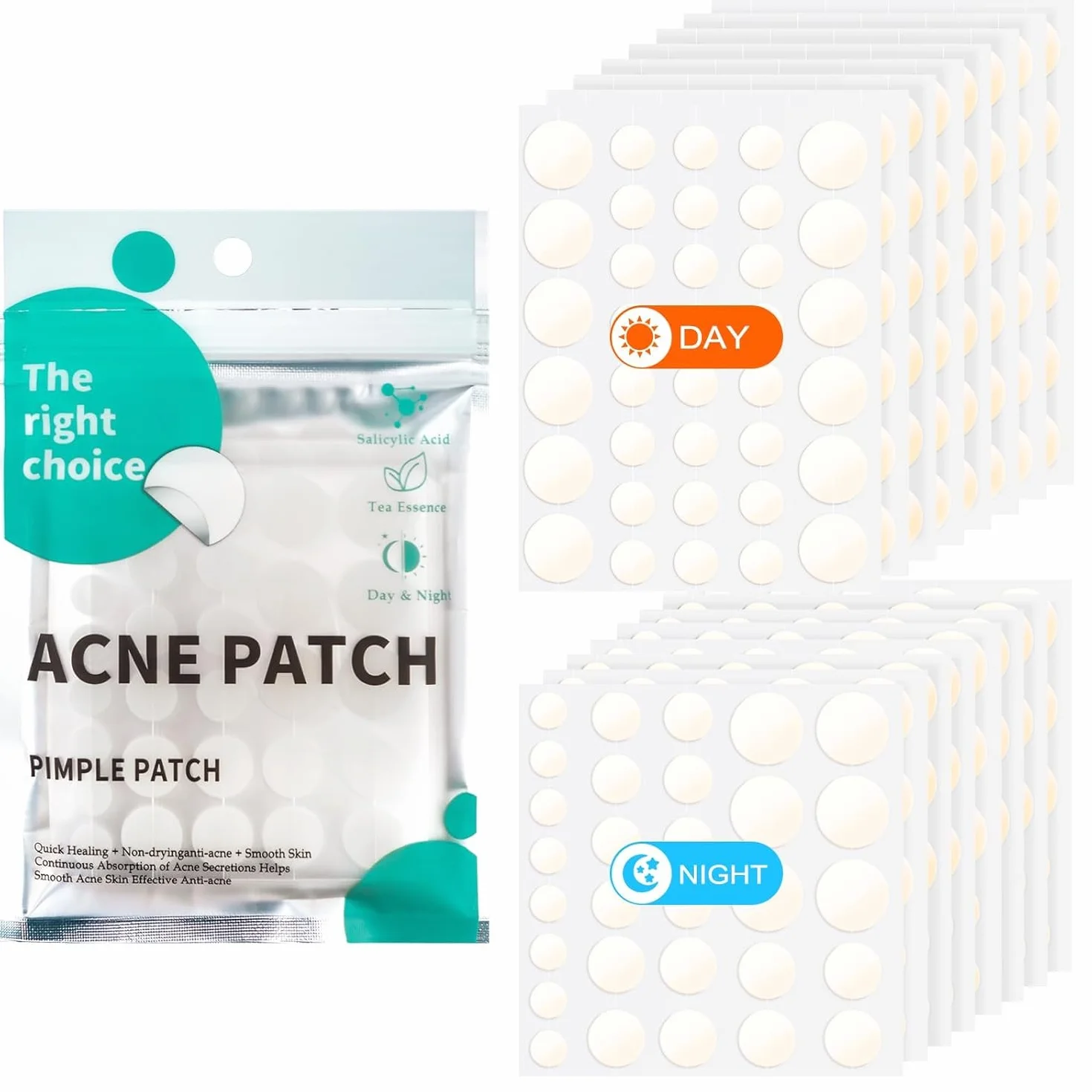 528 Pezzi Cerotti Brufoli, Hydrocolloid Patch Invisibile Naturale 2 in 1 Giorno e Notte Che Invisibile Patch Brufoli Impermeabile e Traspirante Assorbenti