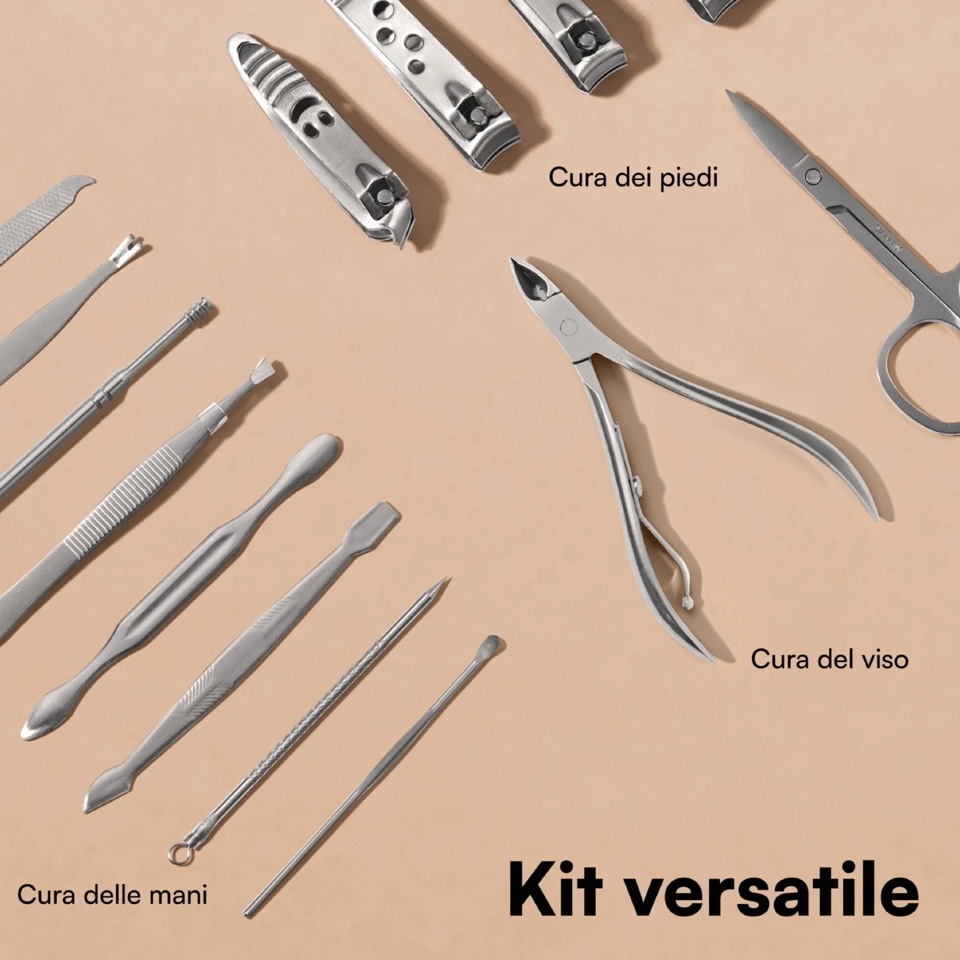 H&S Set Tagliaunghie 16 pcs Acciaio Inox Manicure Pedicure Kit Unghie Uomo Donna con Custodia