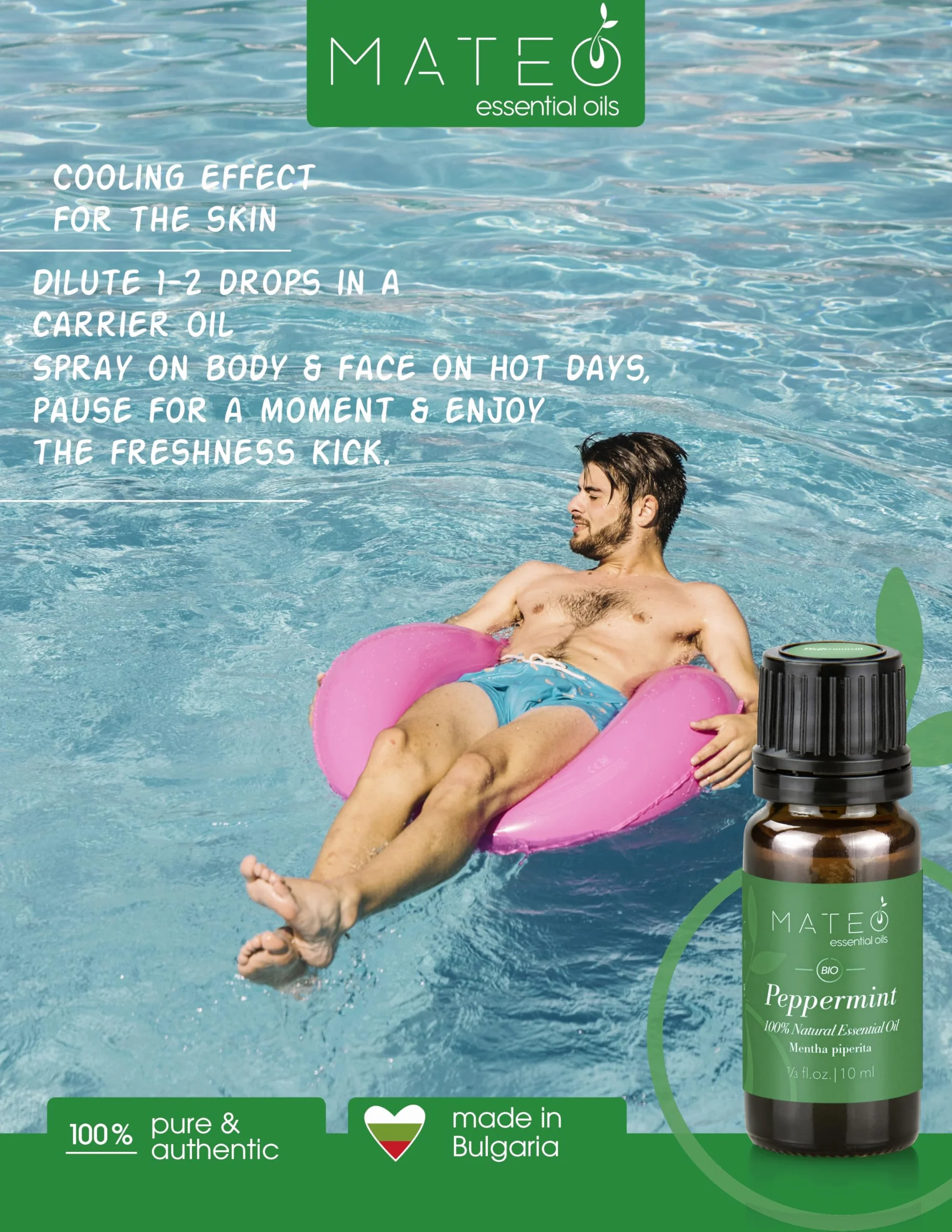 Olio Essenziale di Menta Piperita 100% Puro Naturale Qualità Terapeutica Aromaterapia 10 ml