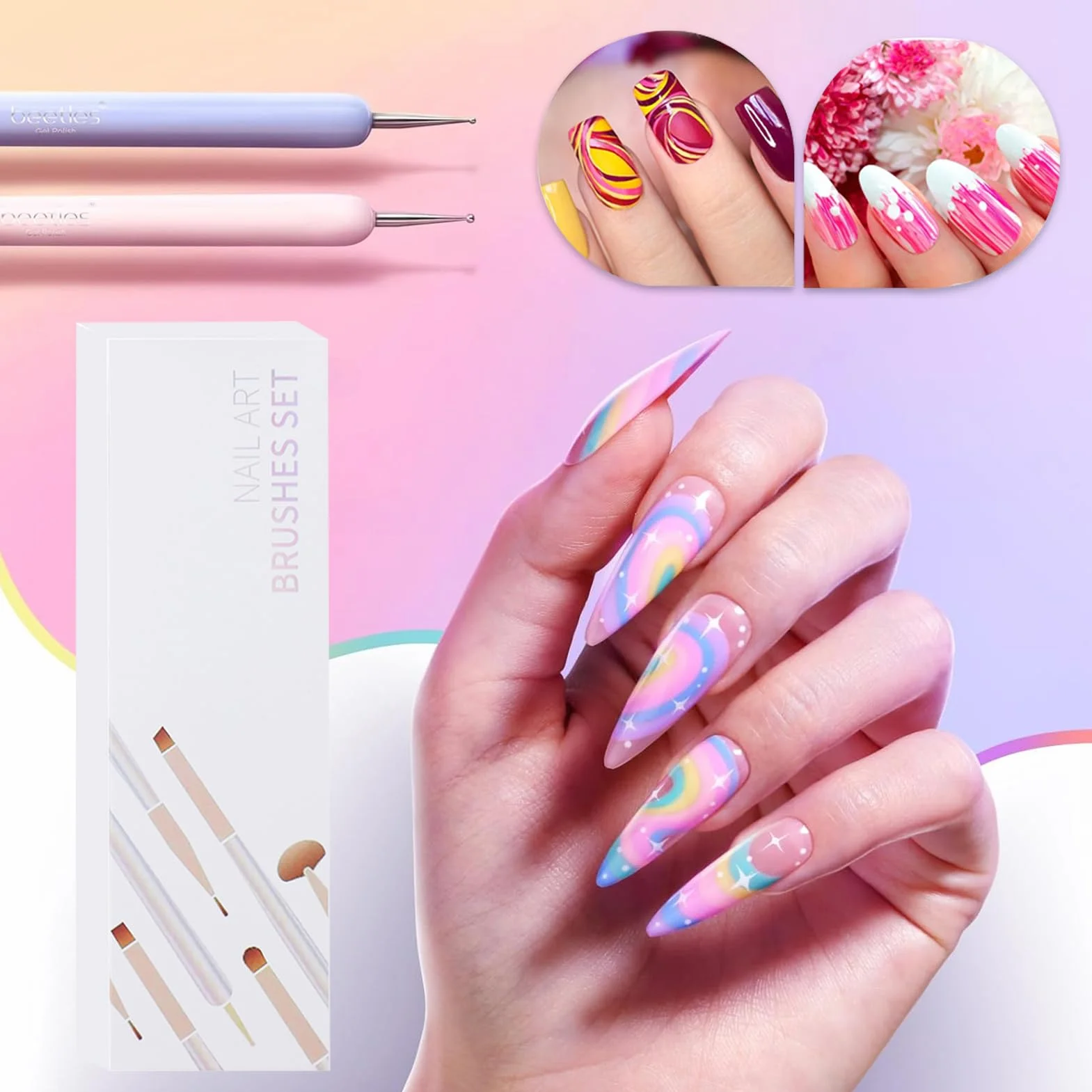 Set Di Pennelli Per Nail Arts, 6 Pezzi Pennelli Unghie Gel Per Design Su Unghie, Strumenti Penne Nail Arts, Set Di Strumenti Manicure A Doppia Testa, Pennellis French Liner Unghies, Per Disegno